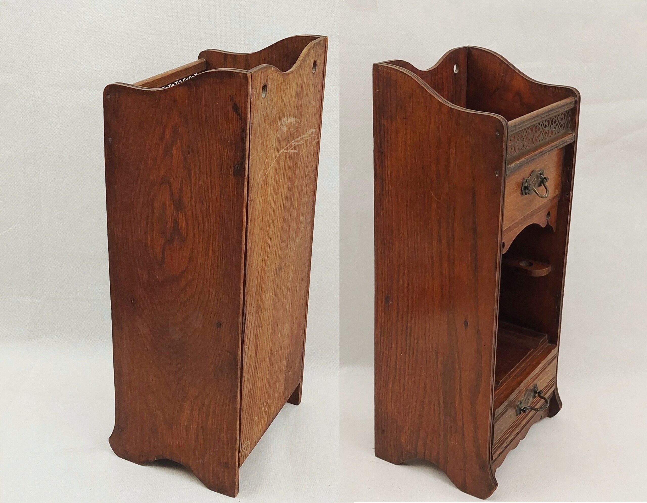 Edwardian Oak Wall Hanging Smokers Cabinet - Image 3