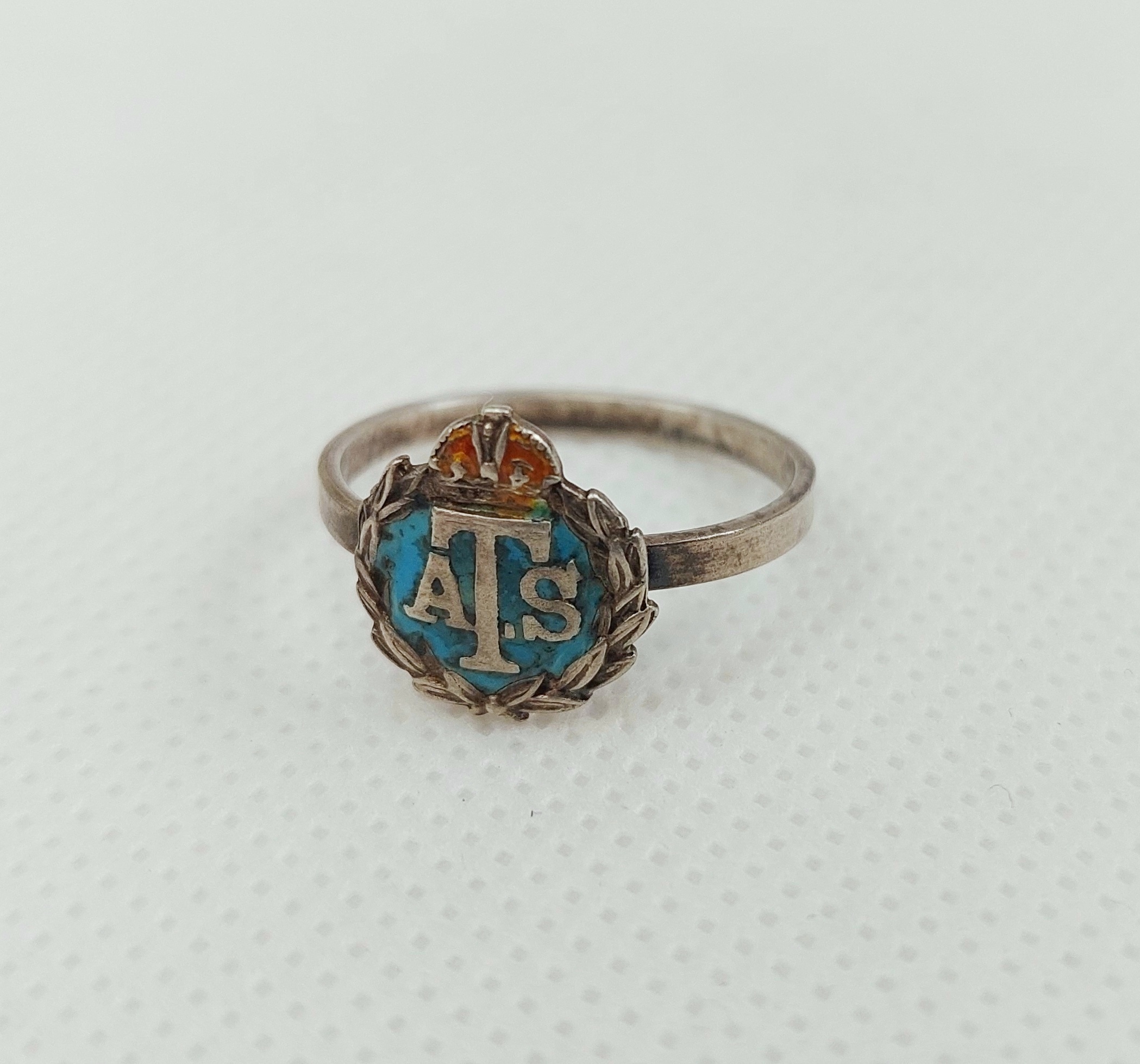 WW2 Sterling Silver & Enamel Auxiliary Territorial Service Ring