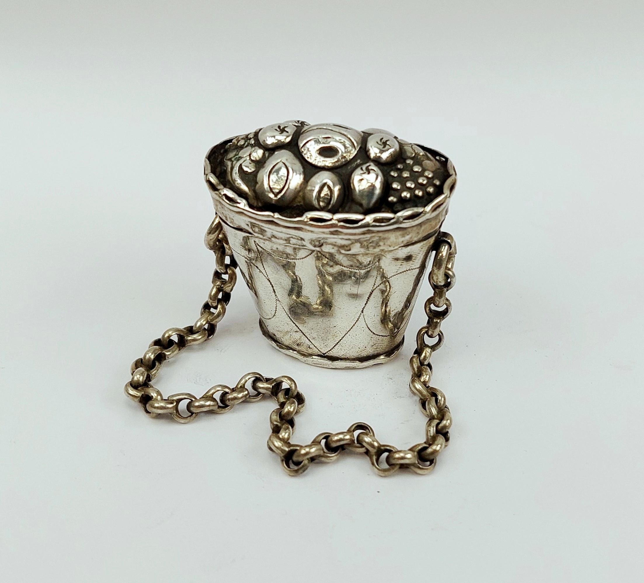 Dutch Silver Peppermint Box In The Form Of A Fruit Basket
