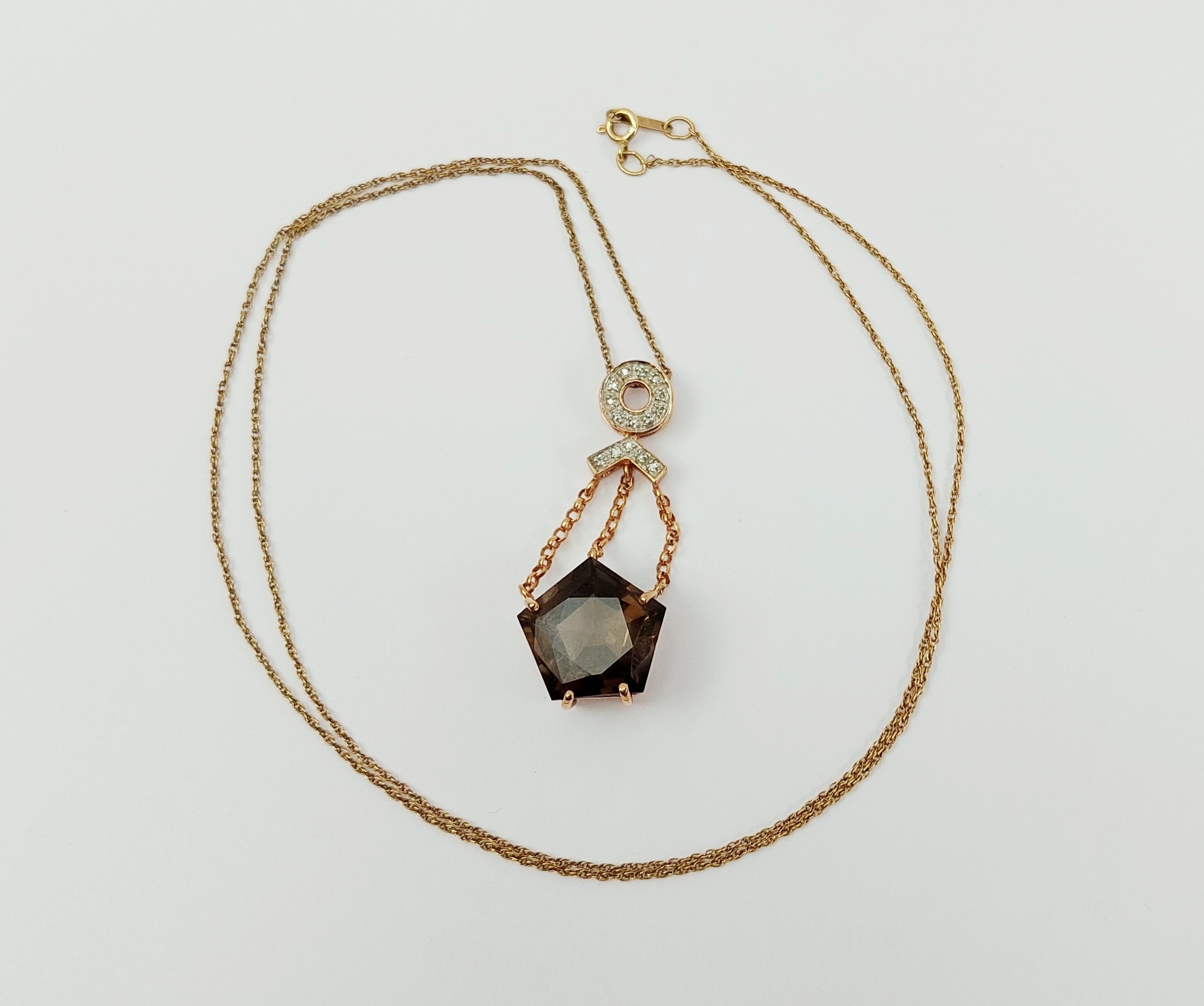 9ct Rose Gold Smokey Quartz & Diamond Pendant Necklace