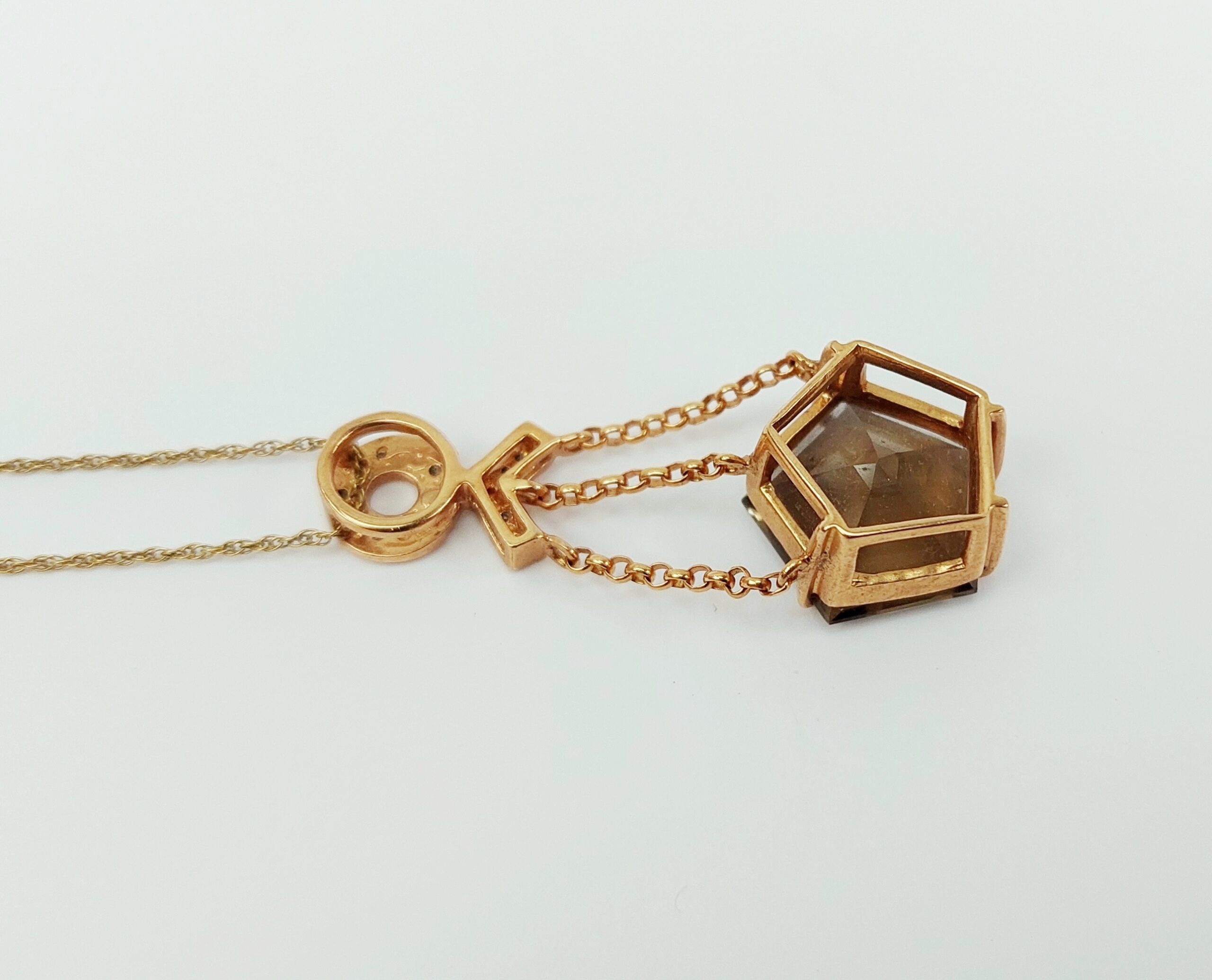 9ct Rose Gold Smokey Quartz & Diamond Pendant Necklace - Image 4