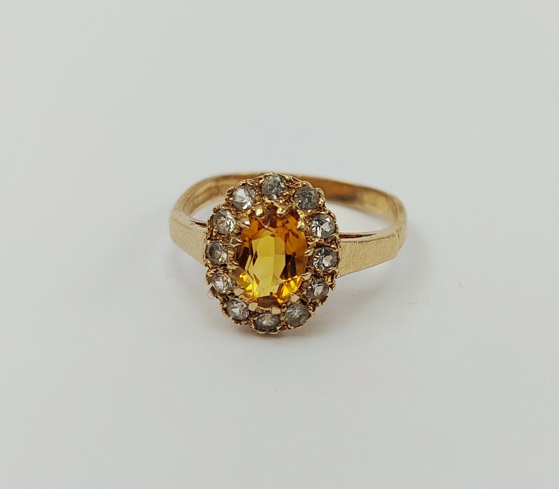 9ct Yellow Gold Citrine & Quartz Cluster Ring UK Size L, US 5.5