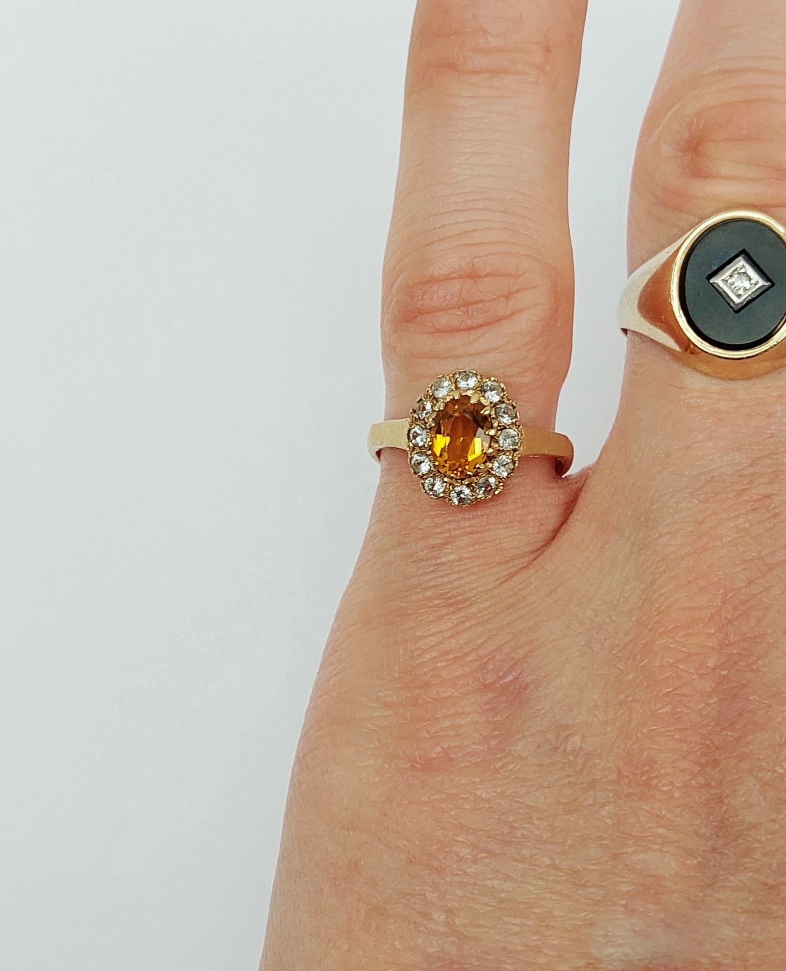 9ct Yellow Gold Citrine & Quartz Cluster Ring UK Size L, US 5.5 - Image 5