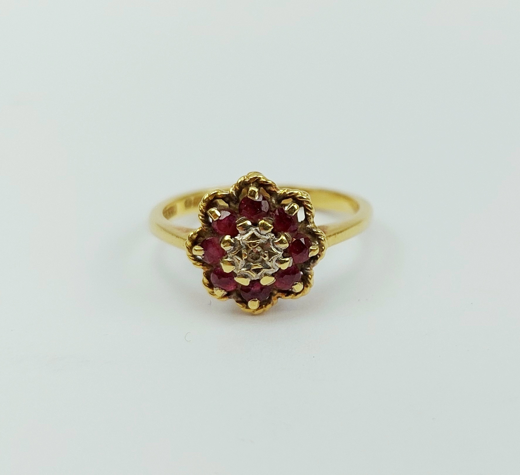 18ct Yellow Gold Diamond & Ruby Dress Ring UK Size L, US 5.5