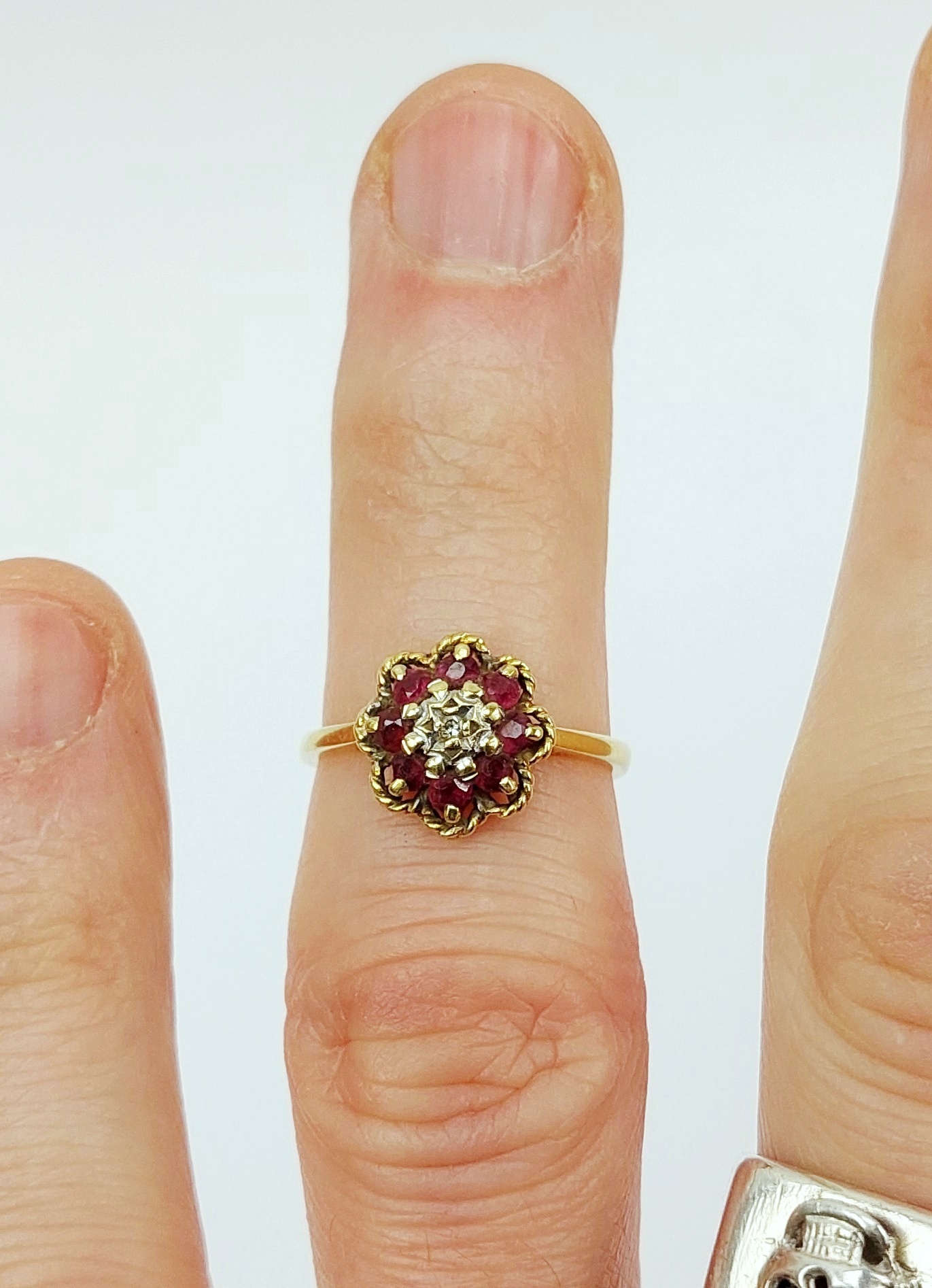 18ct Yellow Gold Diamond & Ruby Dress Ring UK Size L, US 5.5 - Image 6