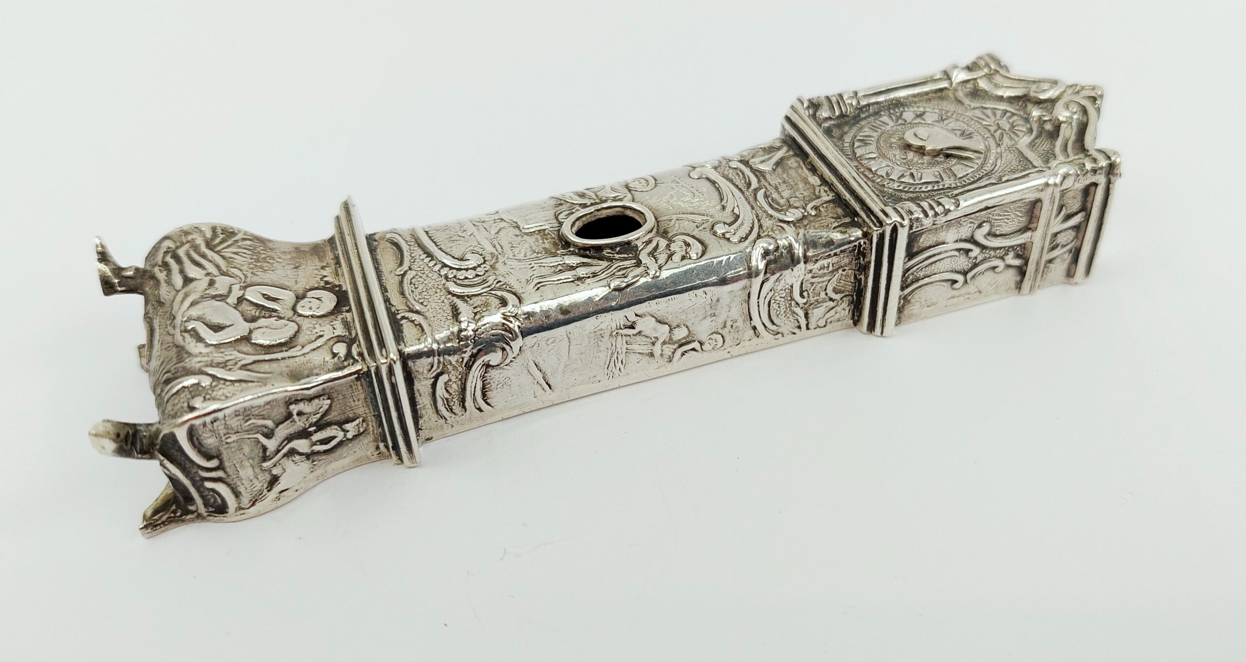 Miniature Sterling Silver Long Case Clock Ornament c1845 - Image 5