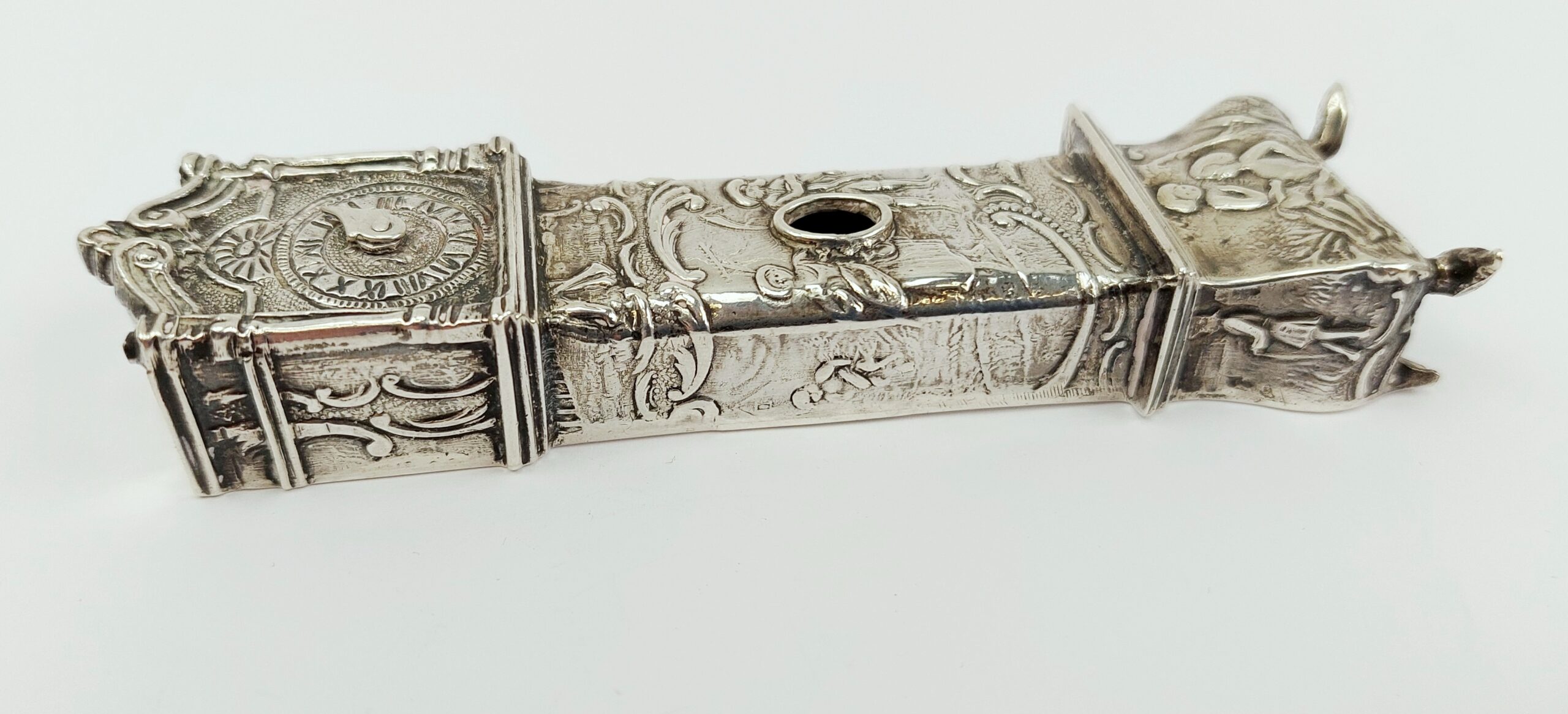 Miniature Sterling Silver Long Case Clock Ornament c1845 - Image 6