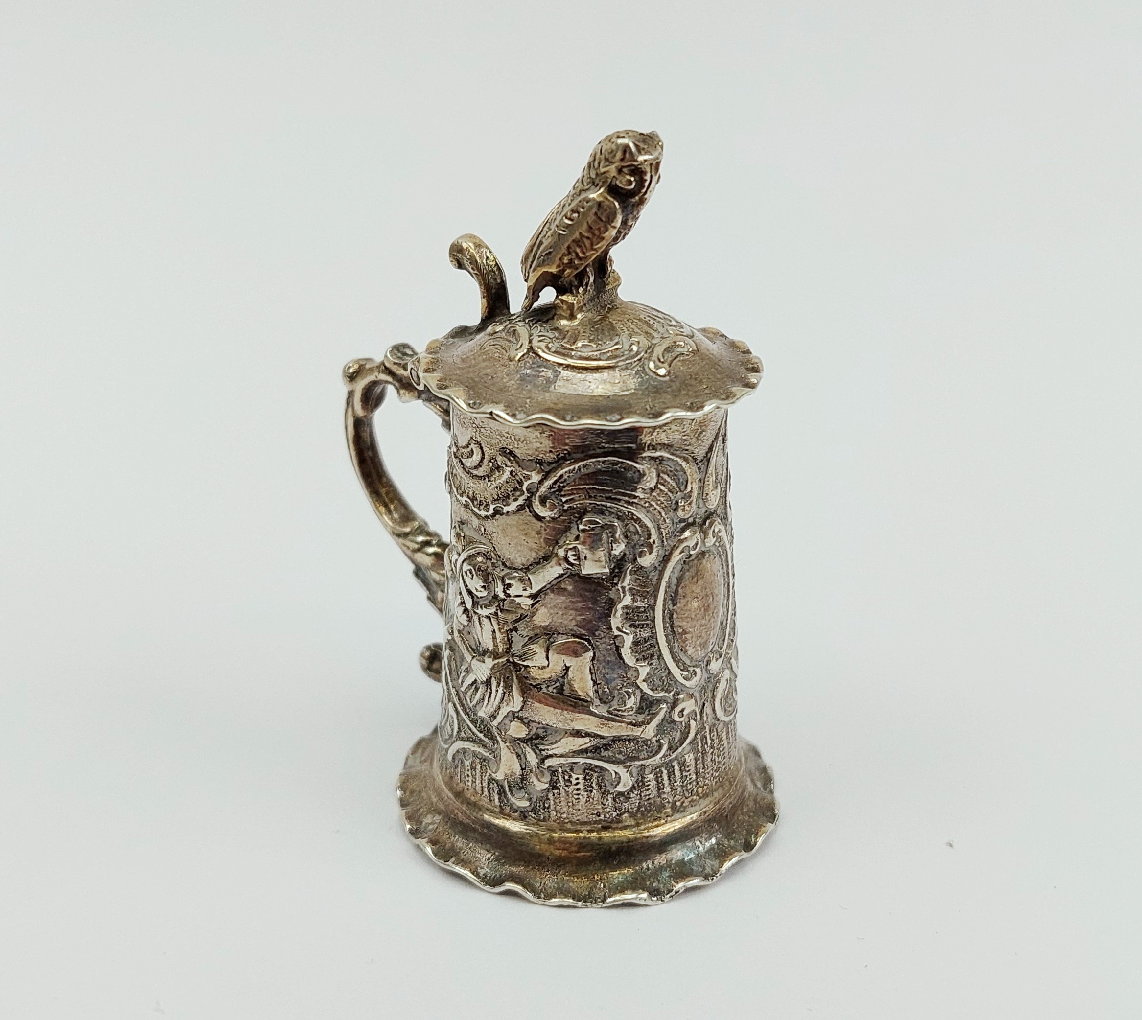Miniature Sterling Silver Tankard With Owl by Samuel Boyce Landeck c1904