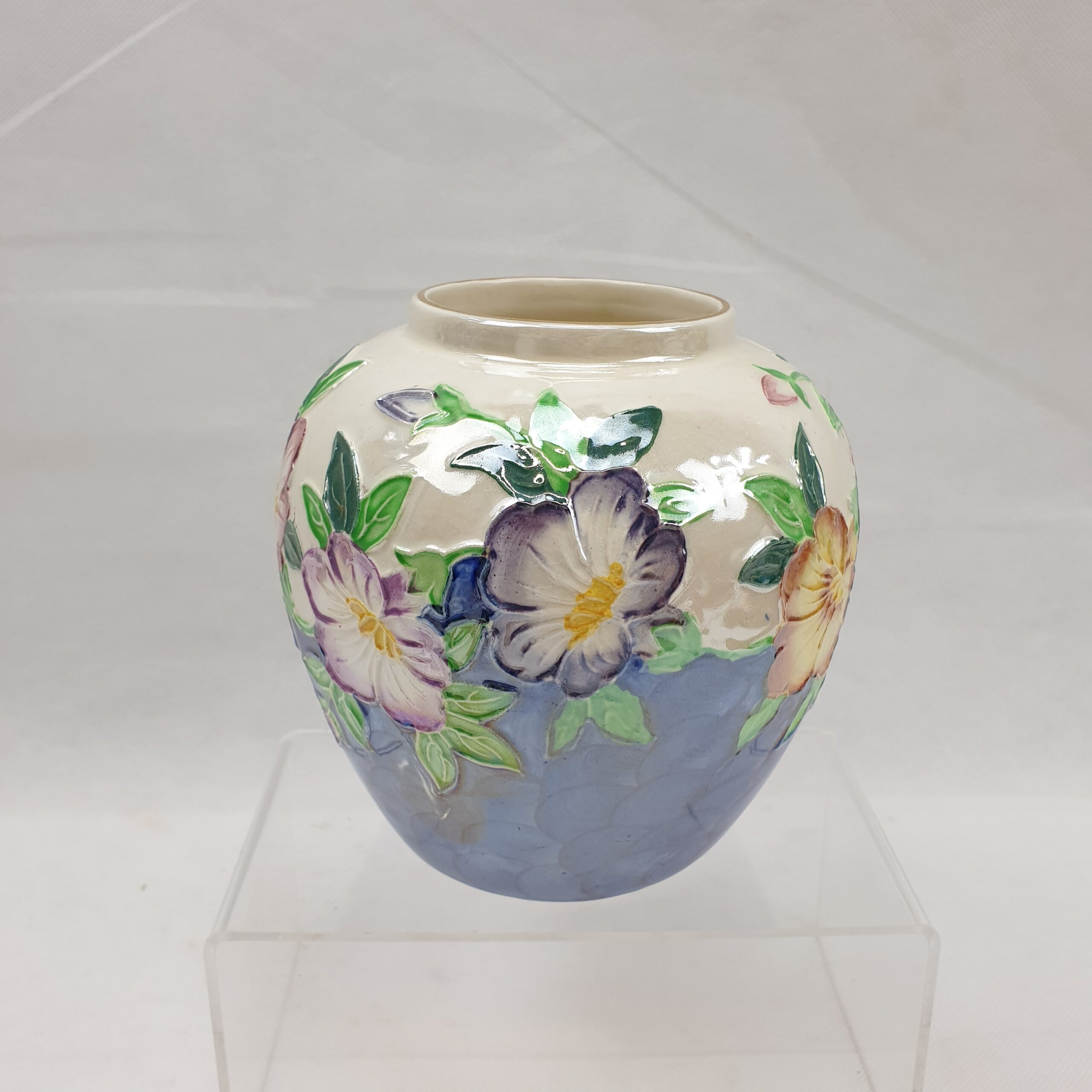 Mid 20th Century Maling Ware Tube Lined Pansy Vase