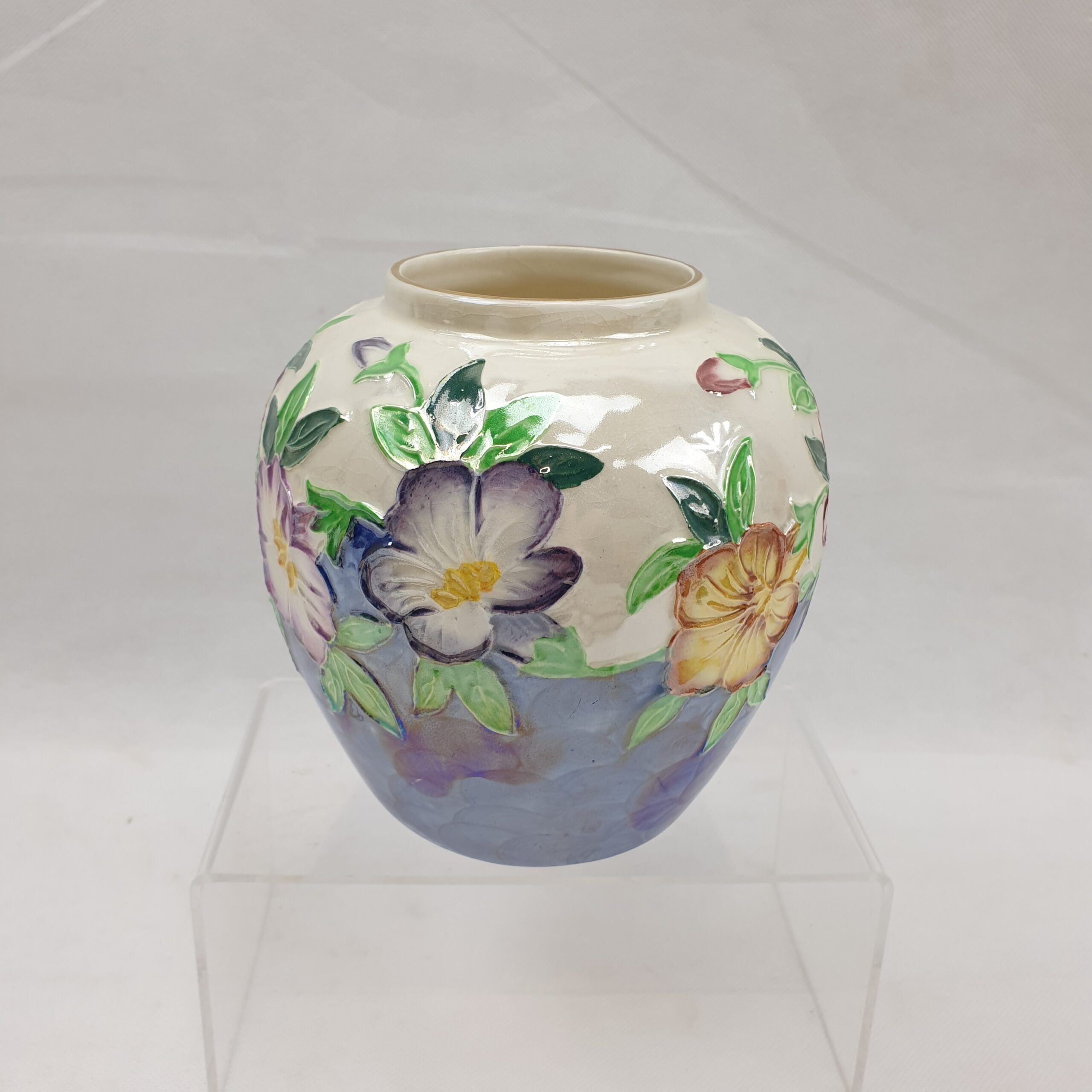 Mid 20th Century Maling Ware Tube Lined Pansy Vase - Image 3