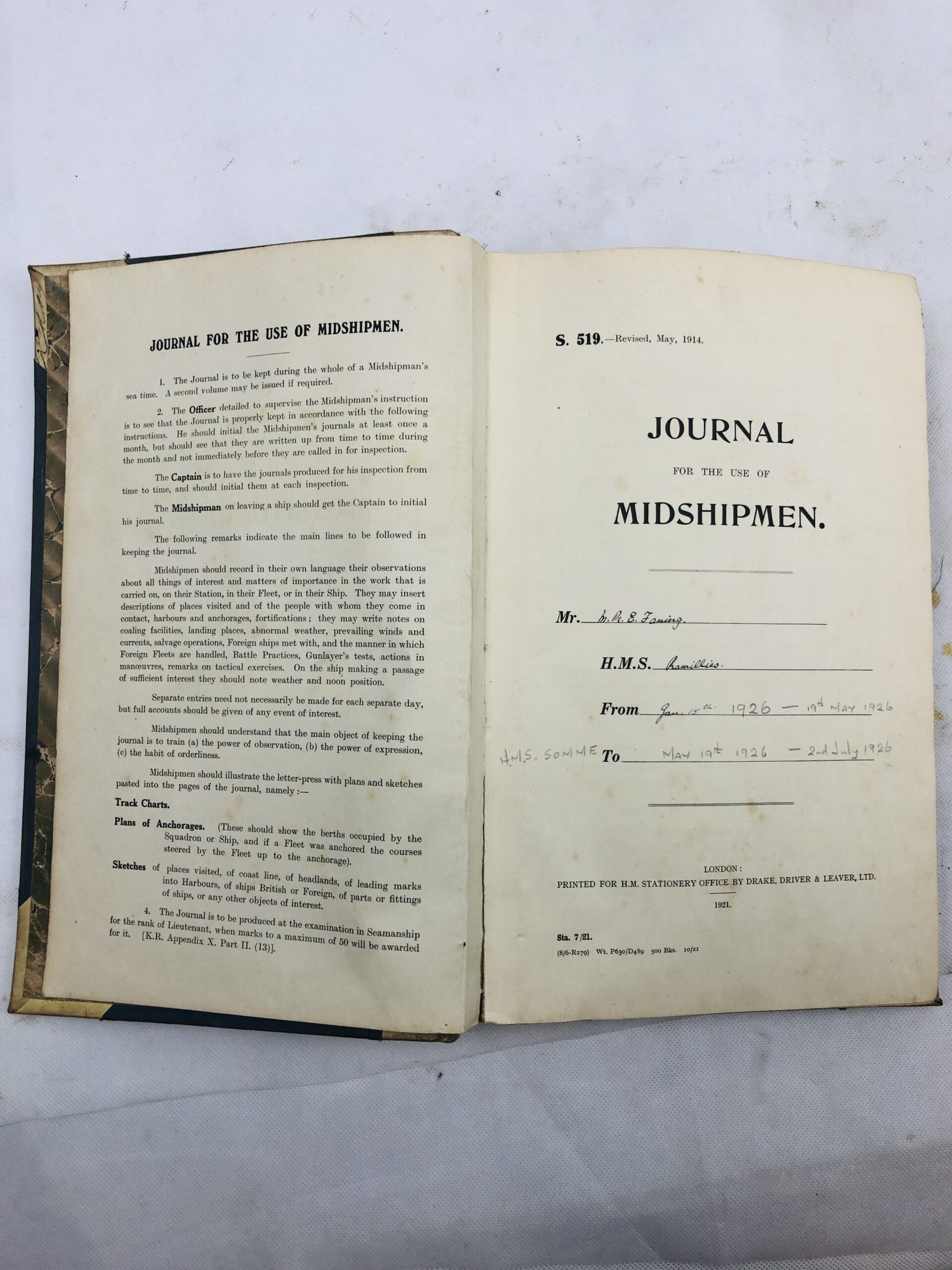 Midshipmans Journal Mr E Fanninig 1926 HMS Ramillies HMS Somme - Image 3