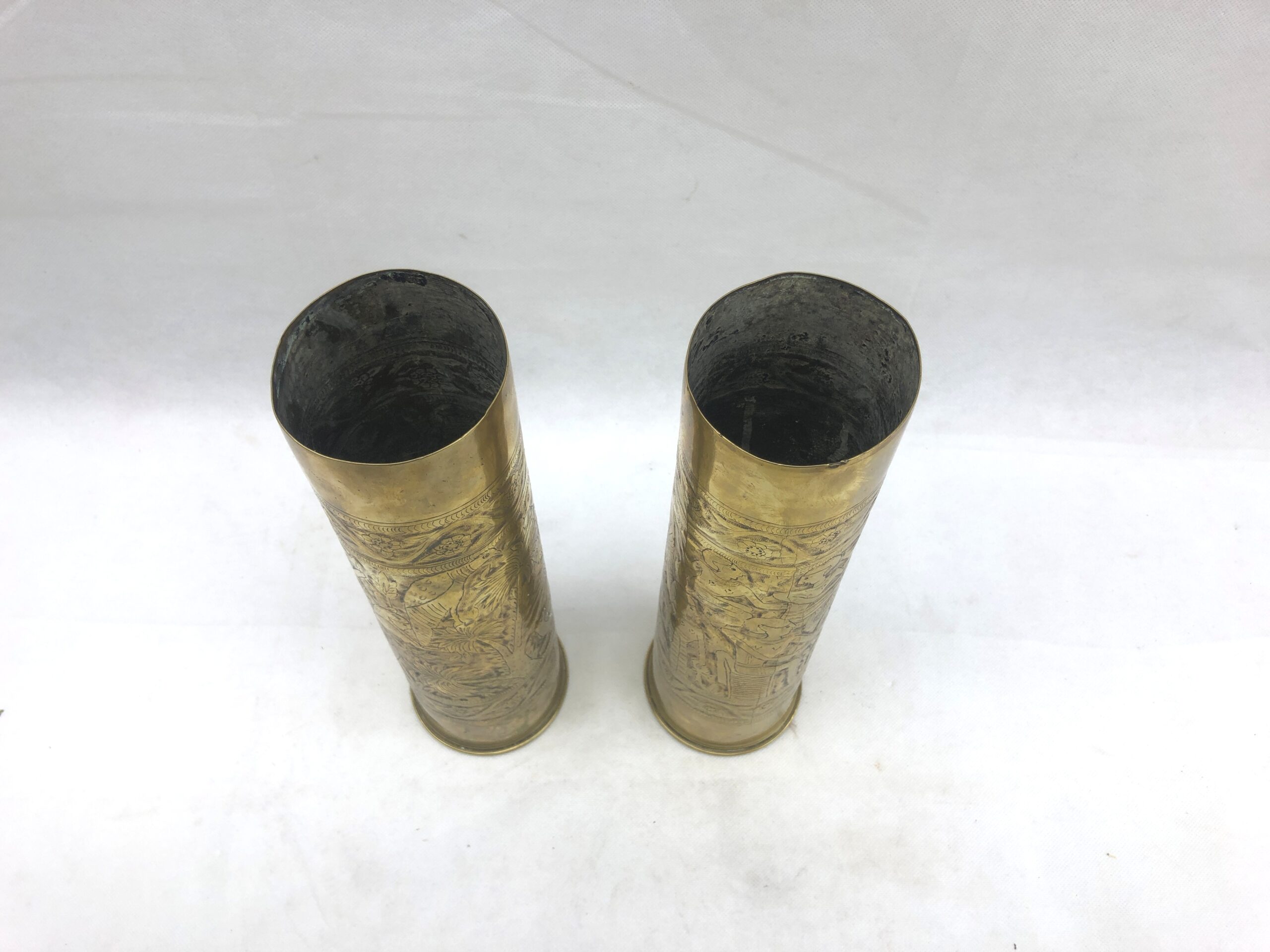 Pair Of 1916-1917 13 Pounder Trench Art Shell Cases With Egyptian Decoration - Image 8