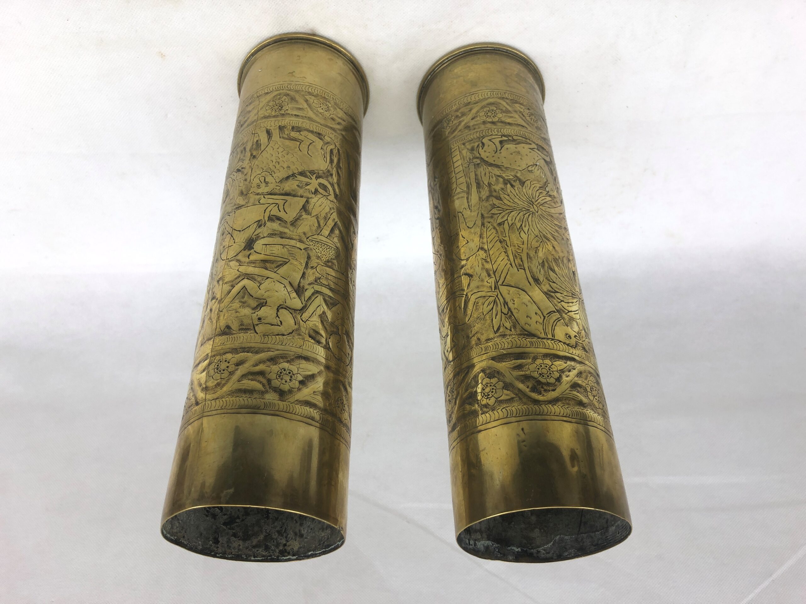 Pair Of 1916-1917 13 Pounder Trench Art Shell Cases With Egyptian Decoration - Image 7