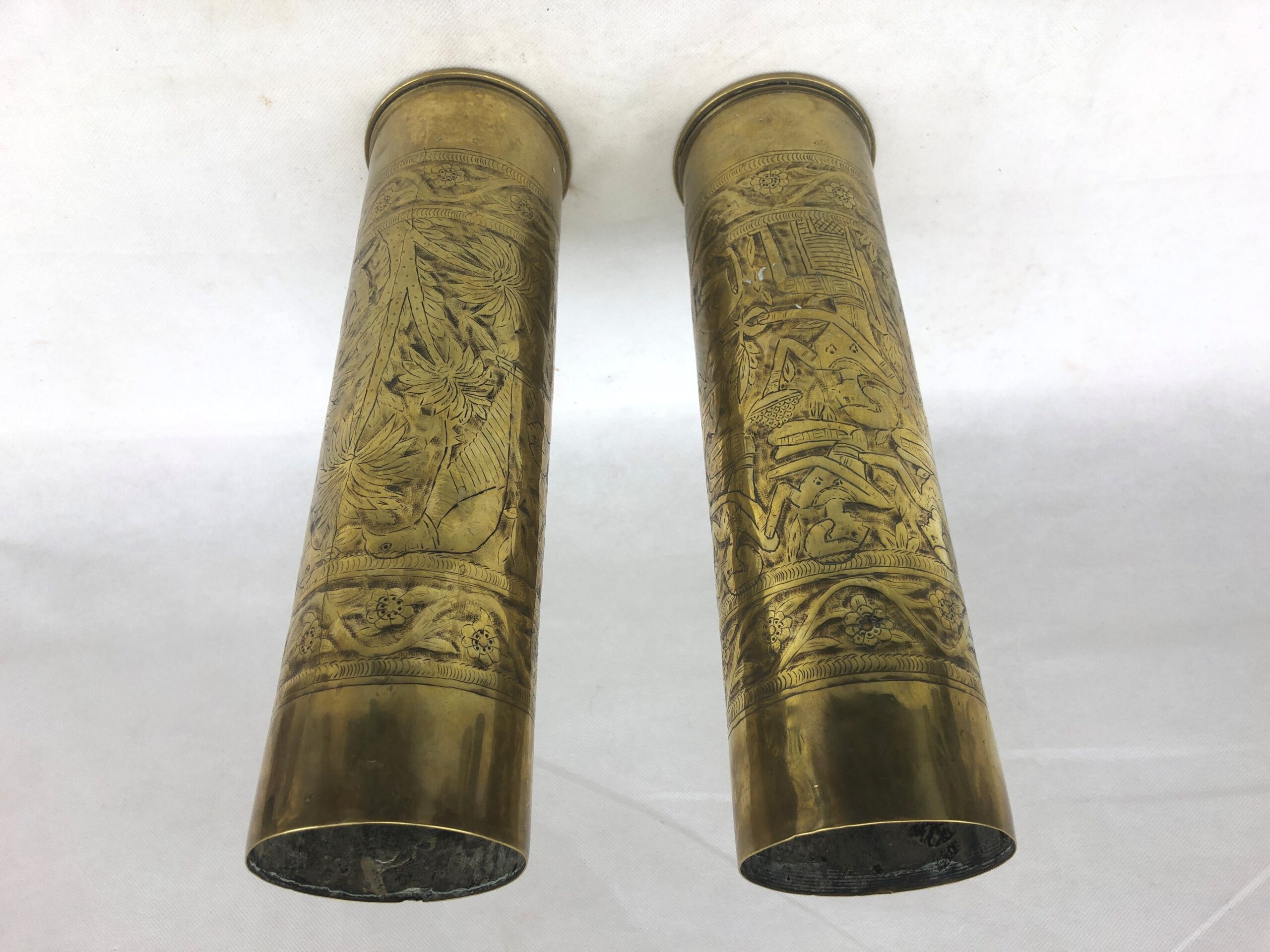 Pair Of 1916-1917 13 Pounder Trench Art Shell Cases With Egyptian Decoration - Image 6