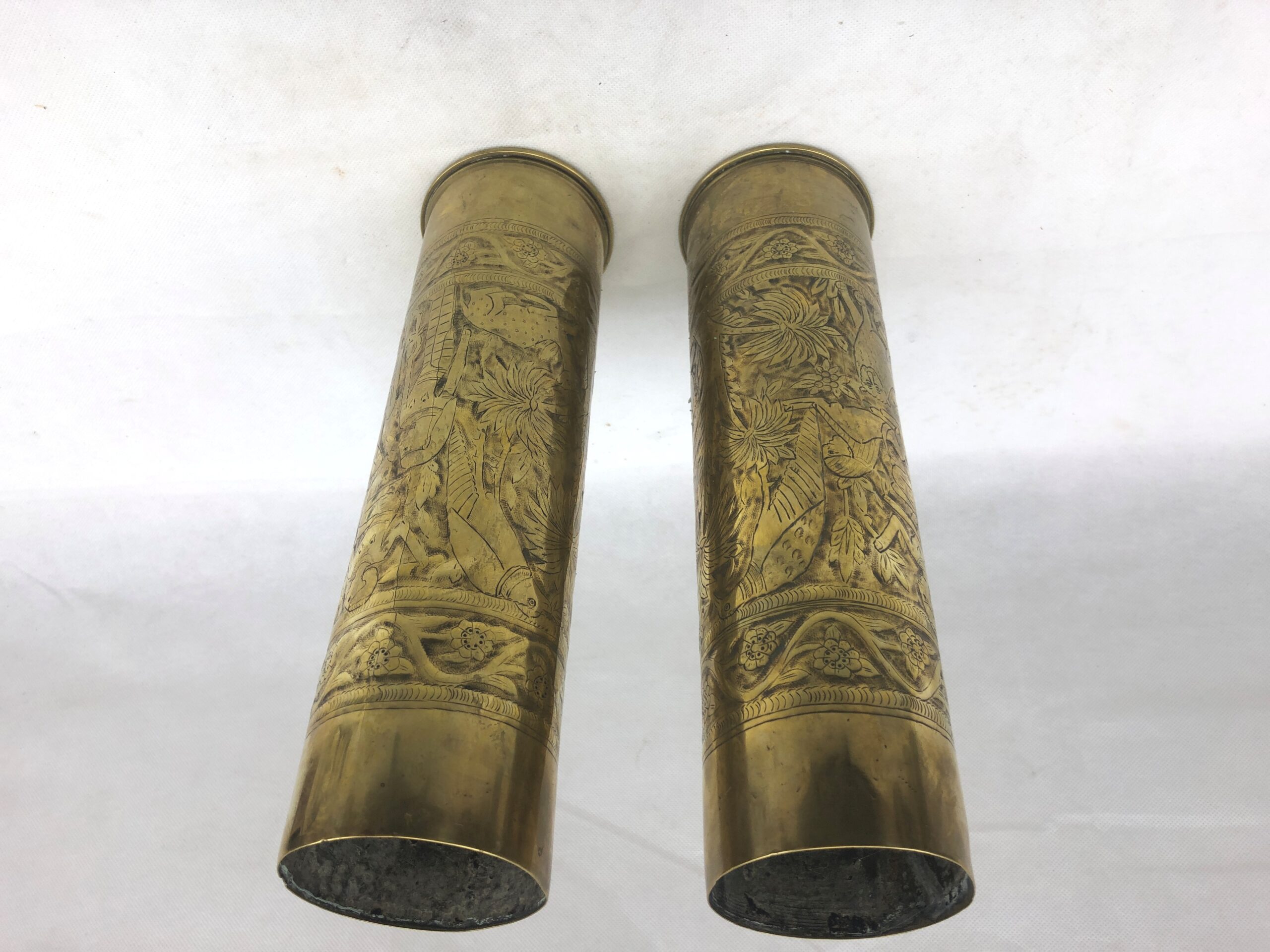 Pair Of 1916-1917 13 Pounder Trench Art Shell Cases With Egyptian Decoration - Image 5