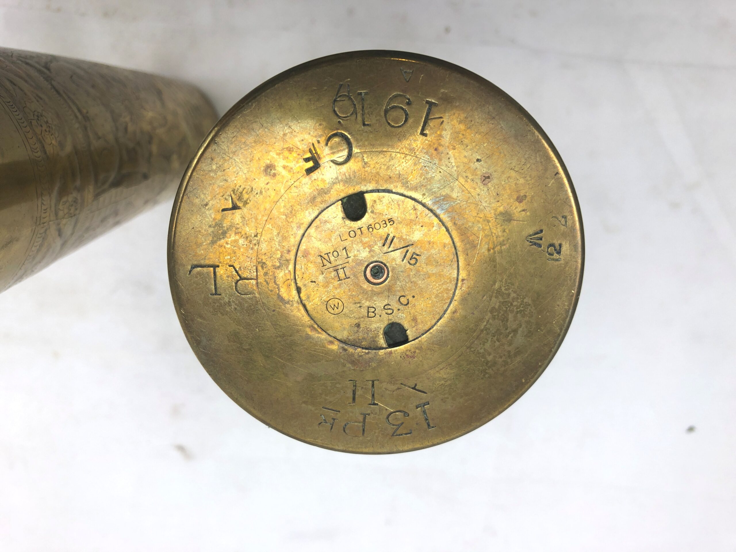 Pair Of 1916-1917 13 Pounder Trench Art Shell Cases With Egyptian Decoration - Image 2