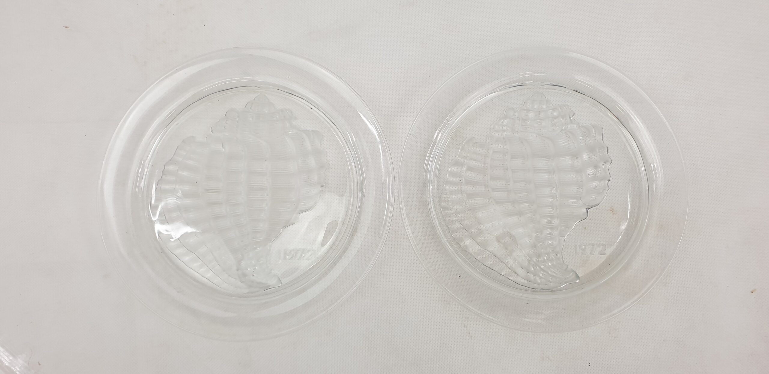 Pair Of Lalique 1972 Shell Plates Etched Lalique France
