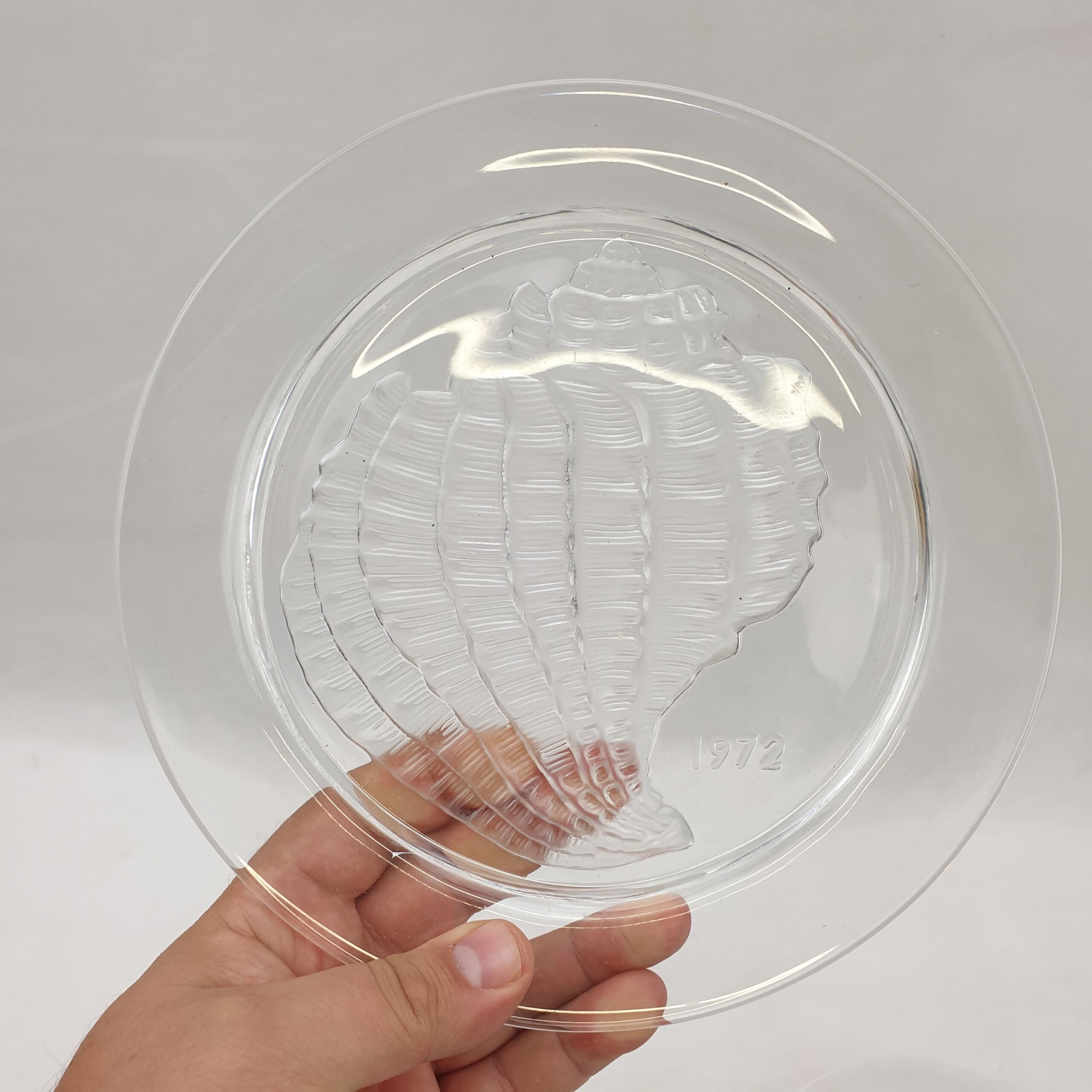 Pair Of Lalique 1972 Shell Plates Etched Lalique France - Image 4