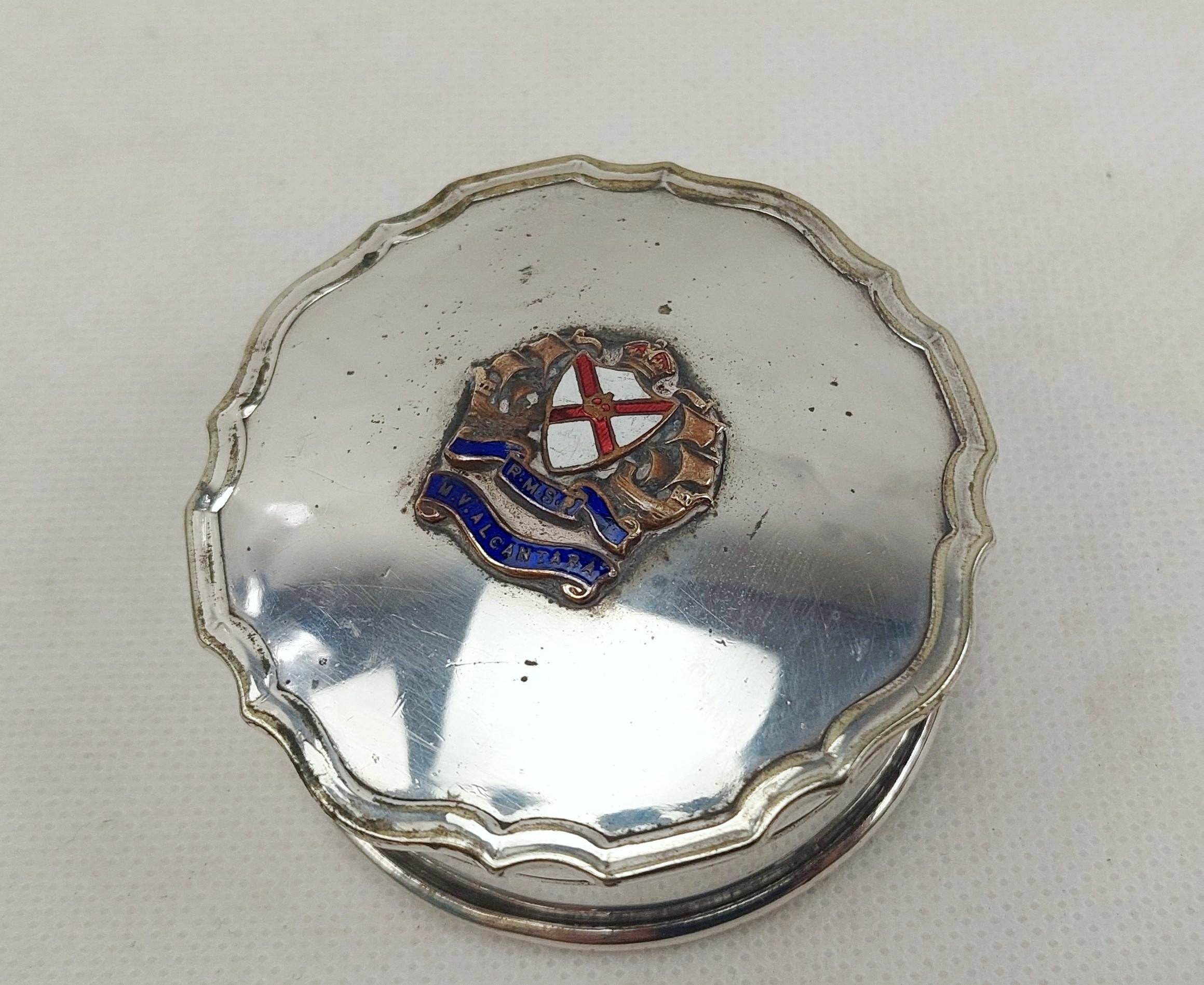 1930's RMS Alcantara Ships Silver Plate And Enamel Pill Box - Image 8