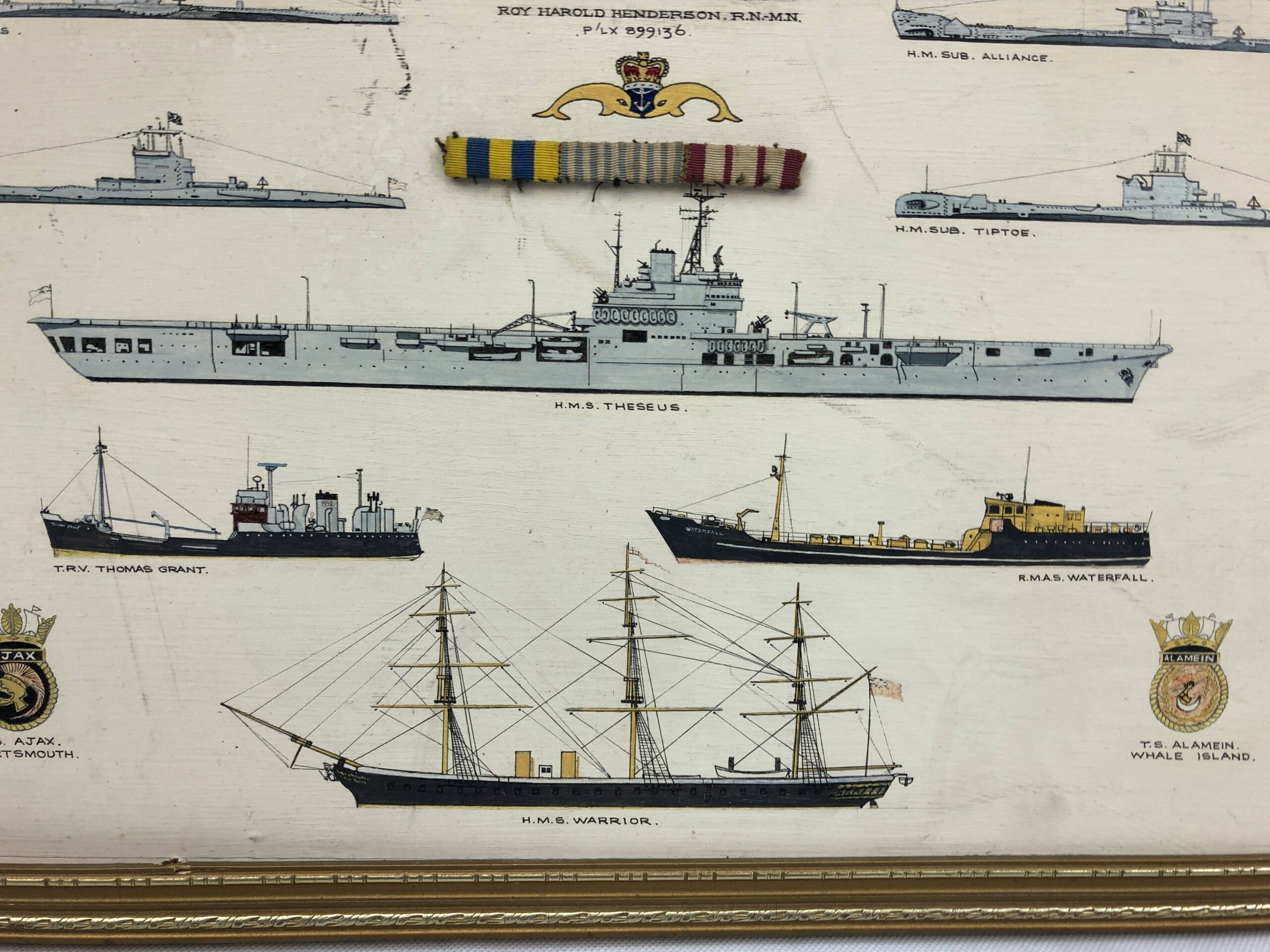 Roy Harold Henderson RN MN Oil Painting Of The Ships He Served On With Medal Ribbon Bar - Image 13