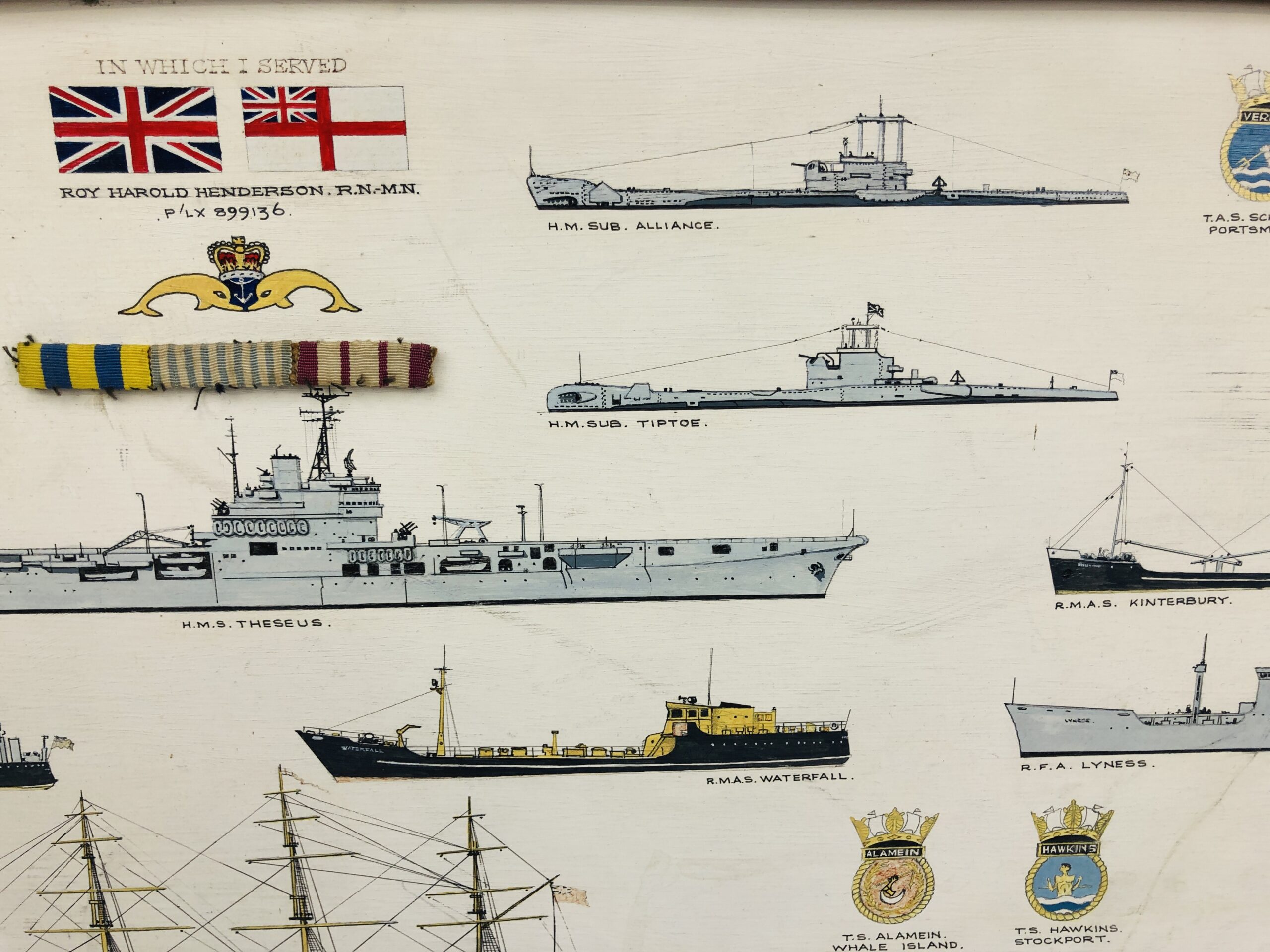Roy Harold Henderson RN MN Oil Painting Of The Ships He Served On With Medal Ribbon Bar - Image 10