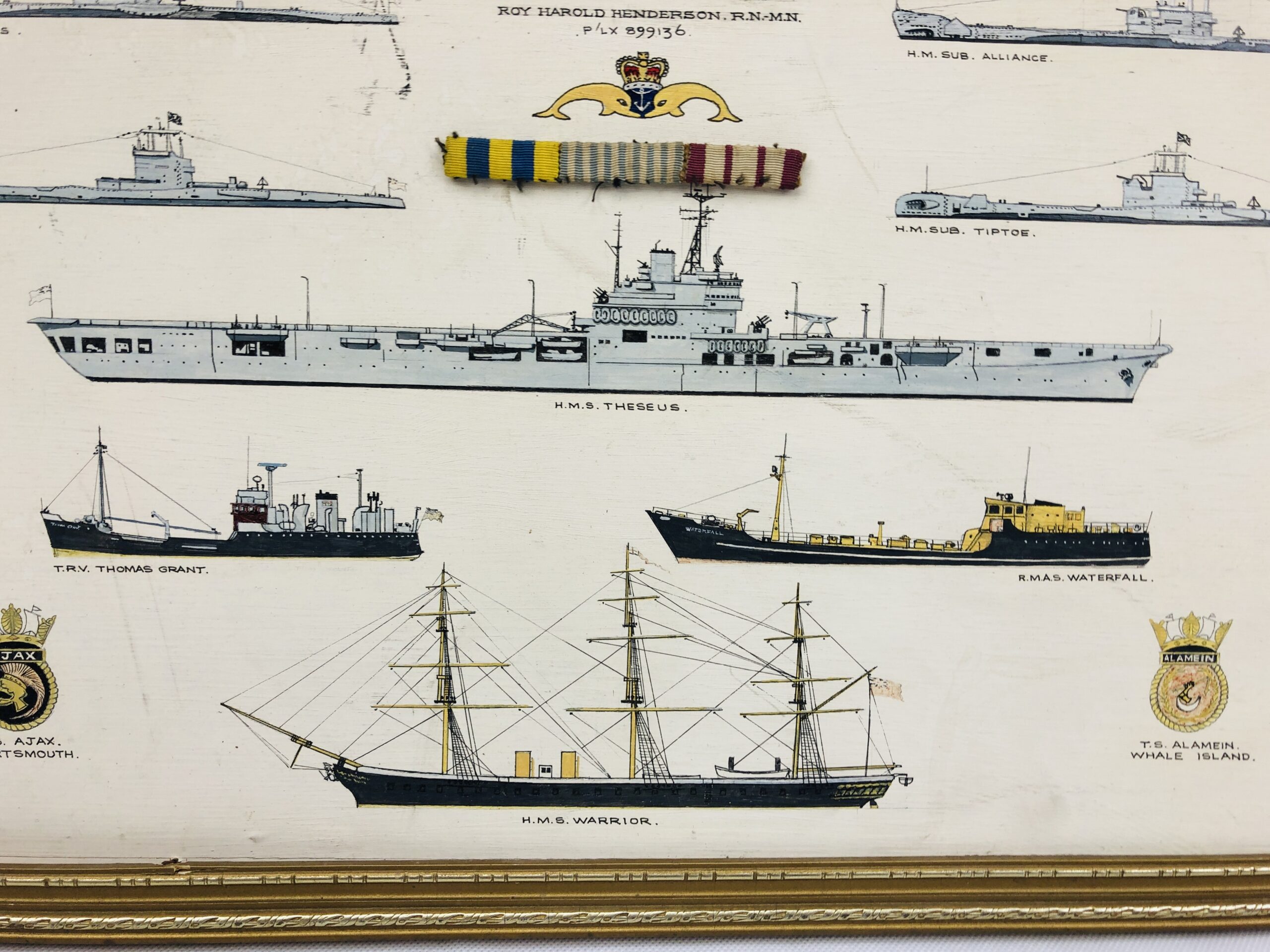 Roy Harold Henderson RN MN Oil Painting Of The Ships He Served On With Medal Ribbon Bar - Image 4