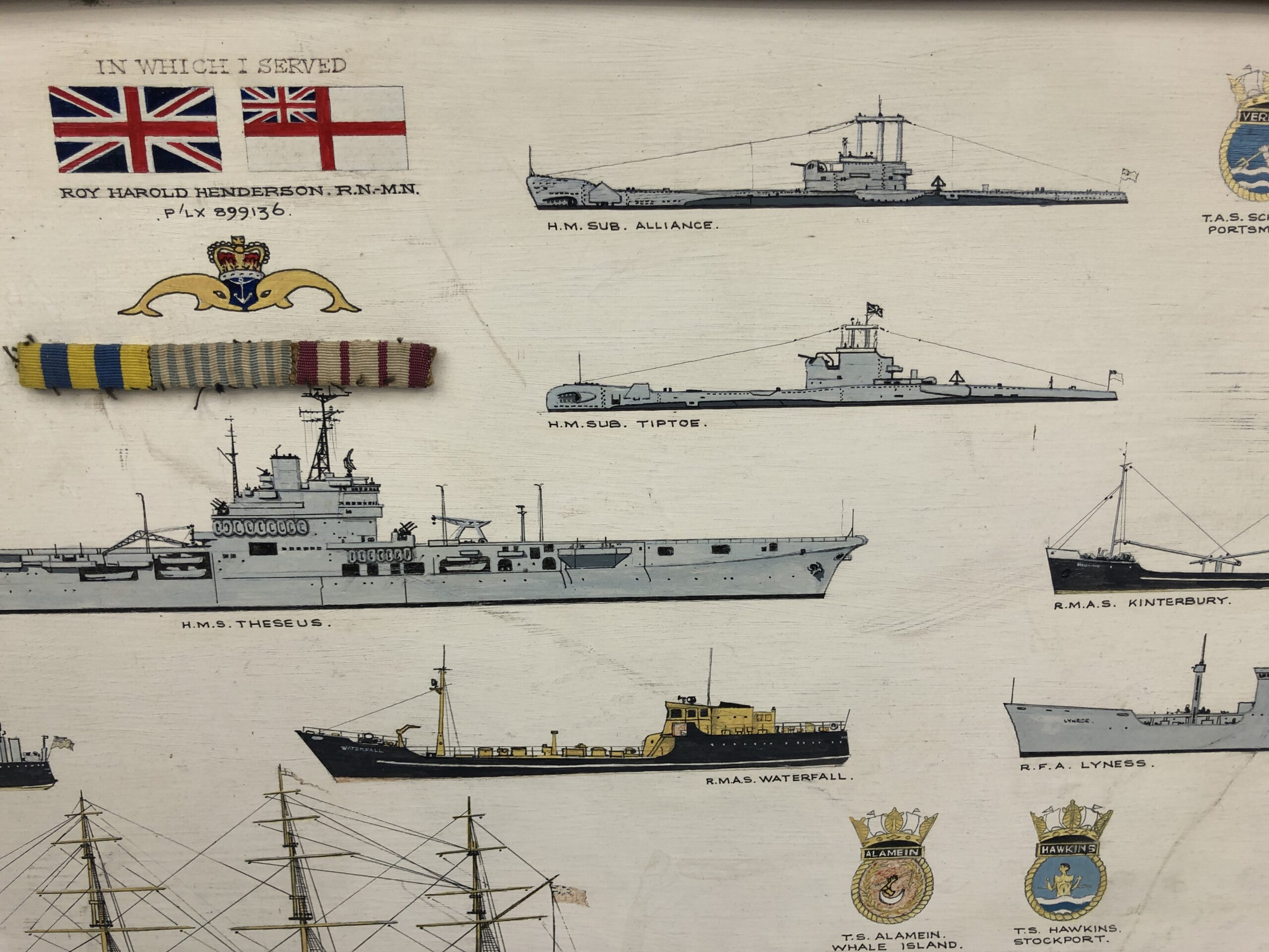 Roy Harold Henderson RN MN Oil Painting Of The Ships He Served On With Medal Ribbon Bar - Image 16