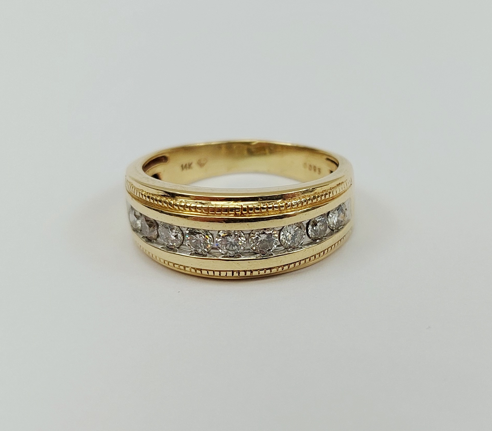 Gents 14ct Yellow Gold 9 Stone 0.84CTW Diamond Ring UK Size X, US 11.75