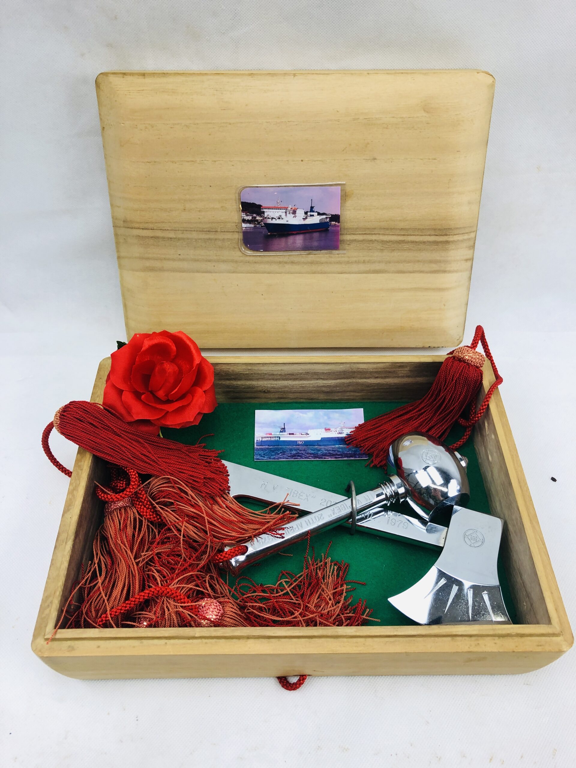 Silver Plated Launching Casket, Hammer And Axe For The P&O Ferry MV Ibex