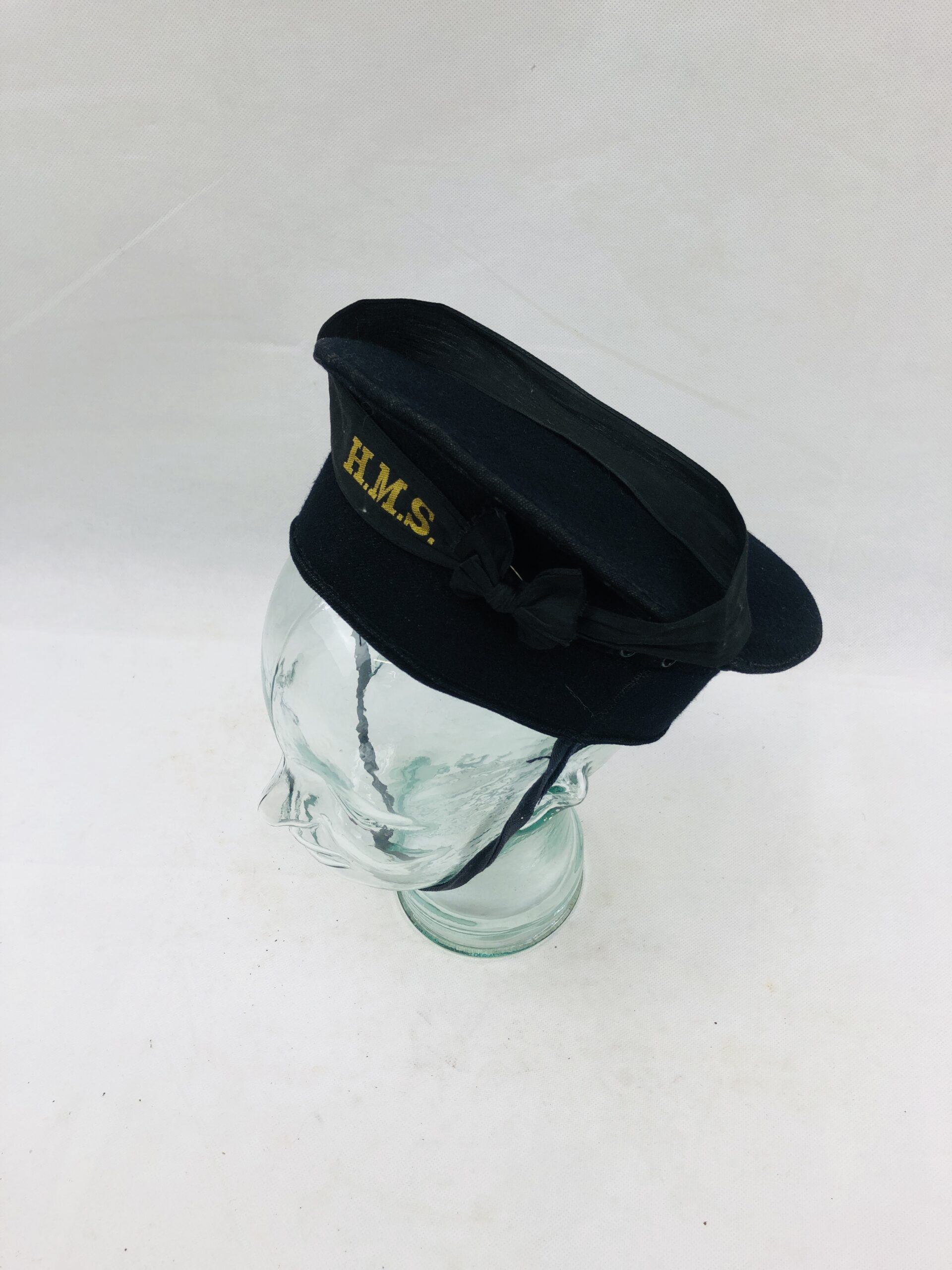 WW2 Royal Navy Black Cap With HMS Cap Tally - Image 2