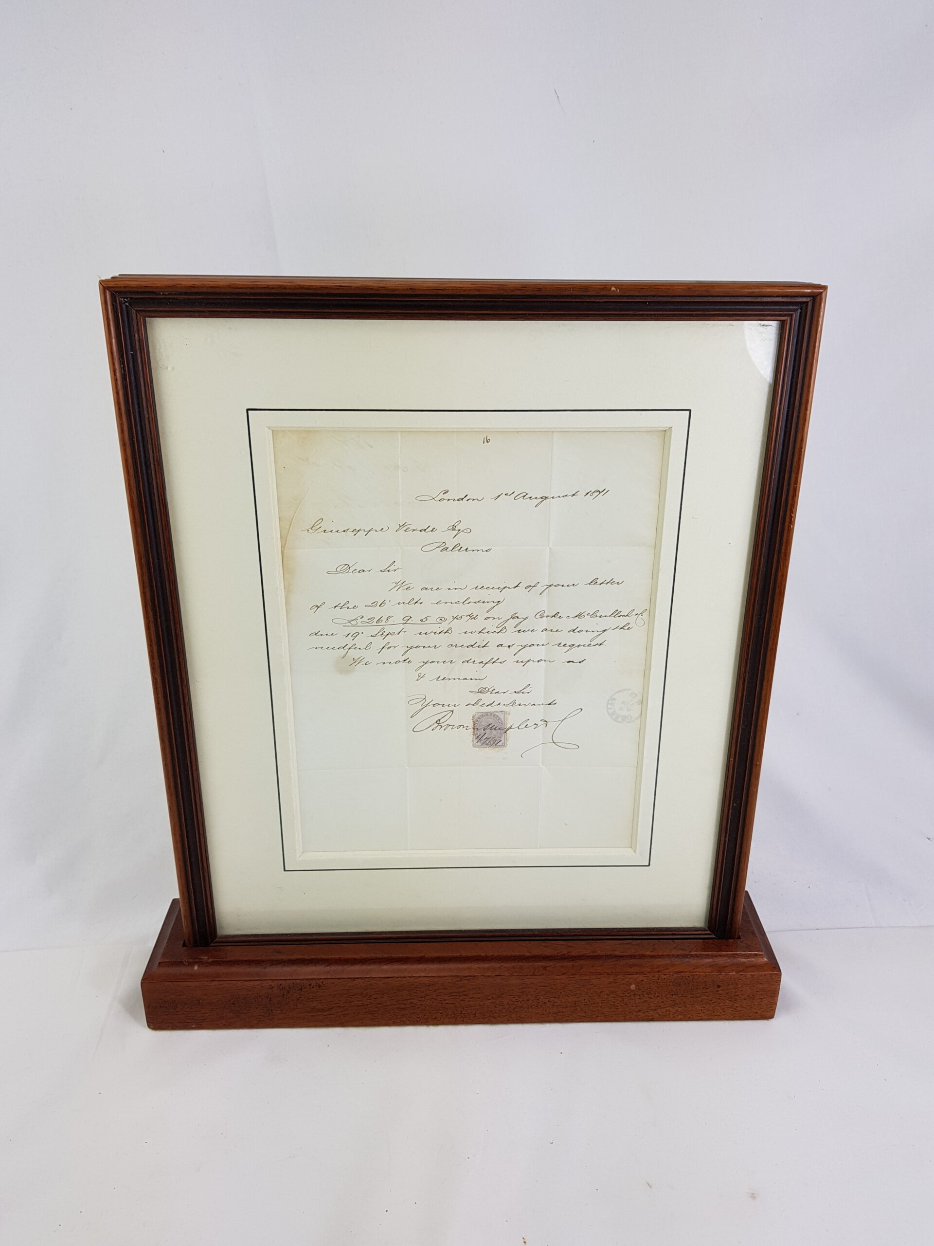 Letter to Composer Giuseppe Verdi Esq Palermo dated 1871