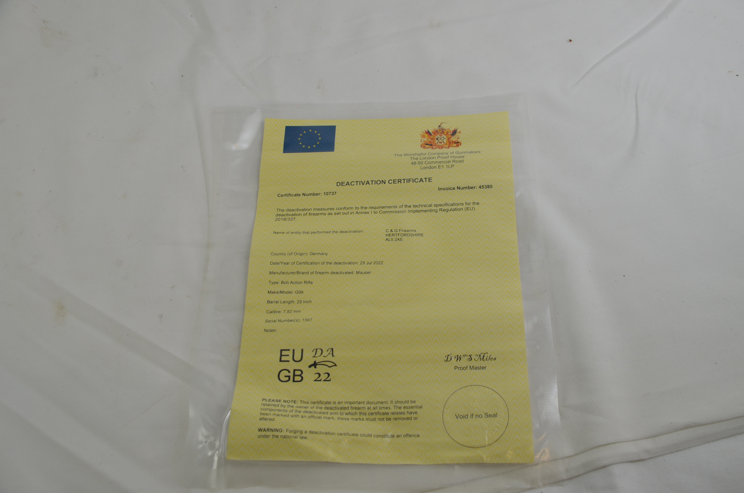 WW1 German Mauser Gewehr 98 Rifle- Deactivated - Image 3