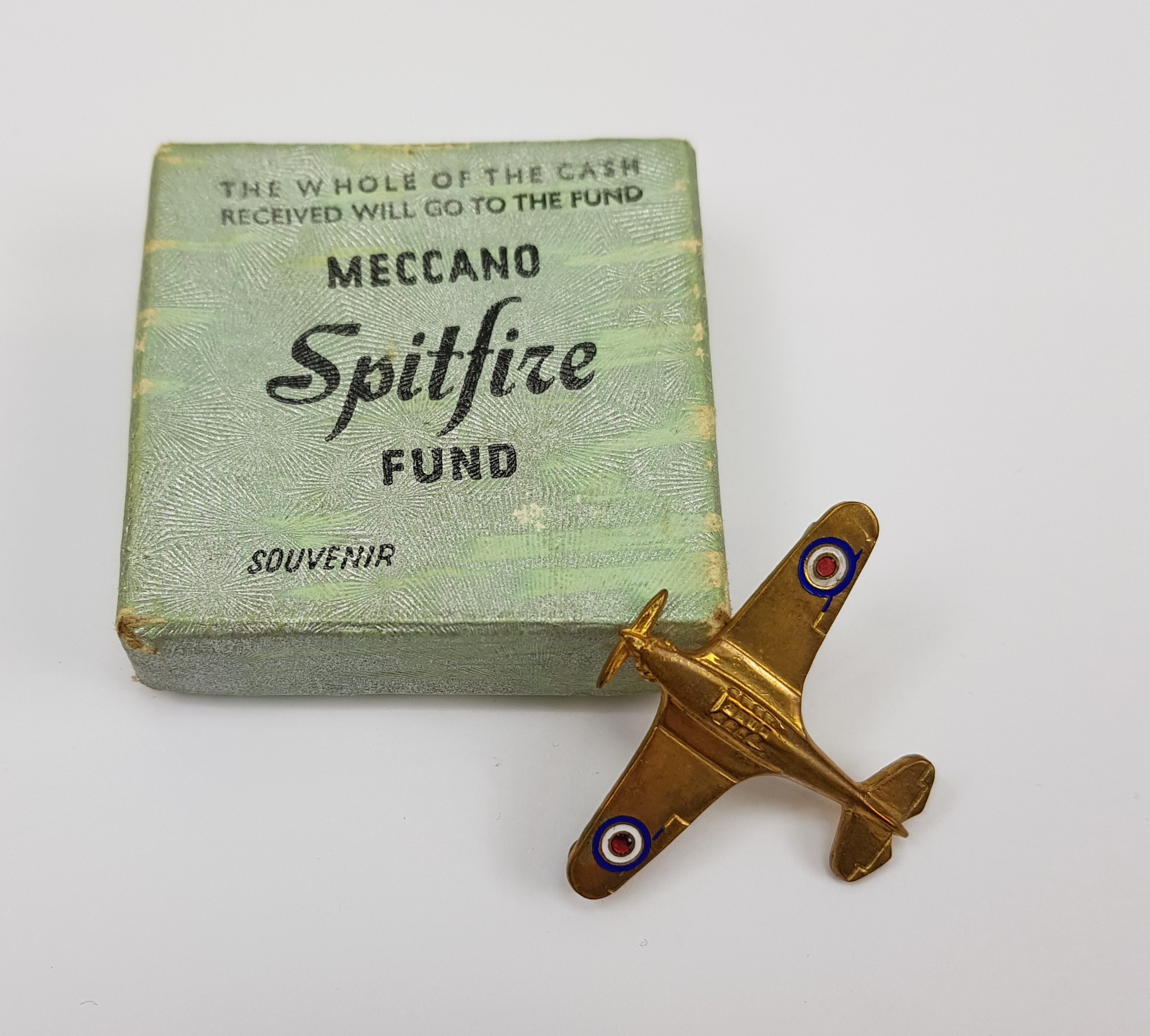 Boxed Ultra Rare Meccano Gold Version WW2 Spitfire 62a Fundraising Pin