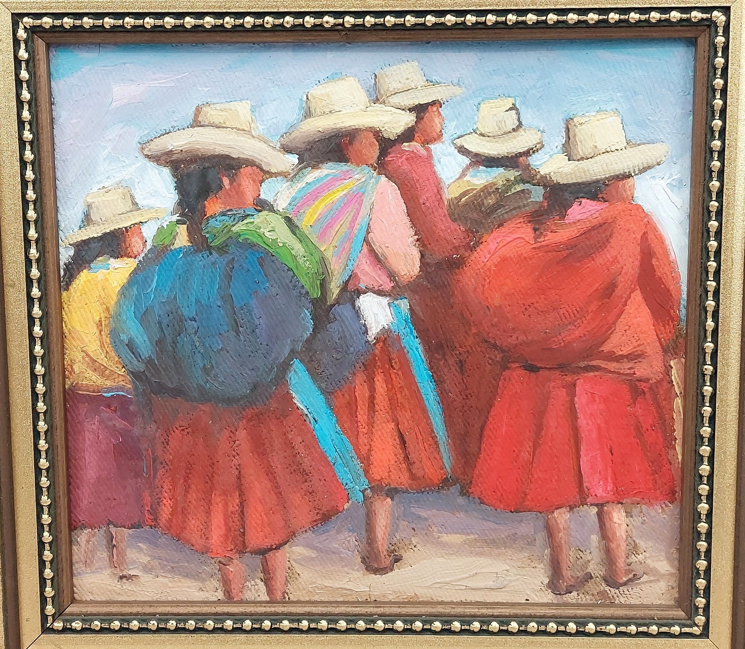 Framed Contemporary Oil Of Six Peasant Spanish Ladies - Image 5
