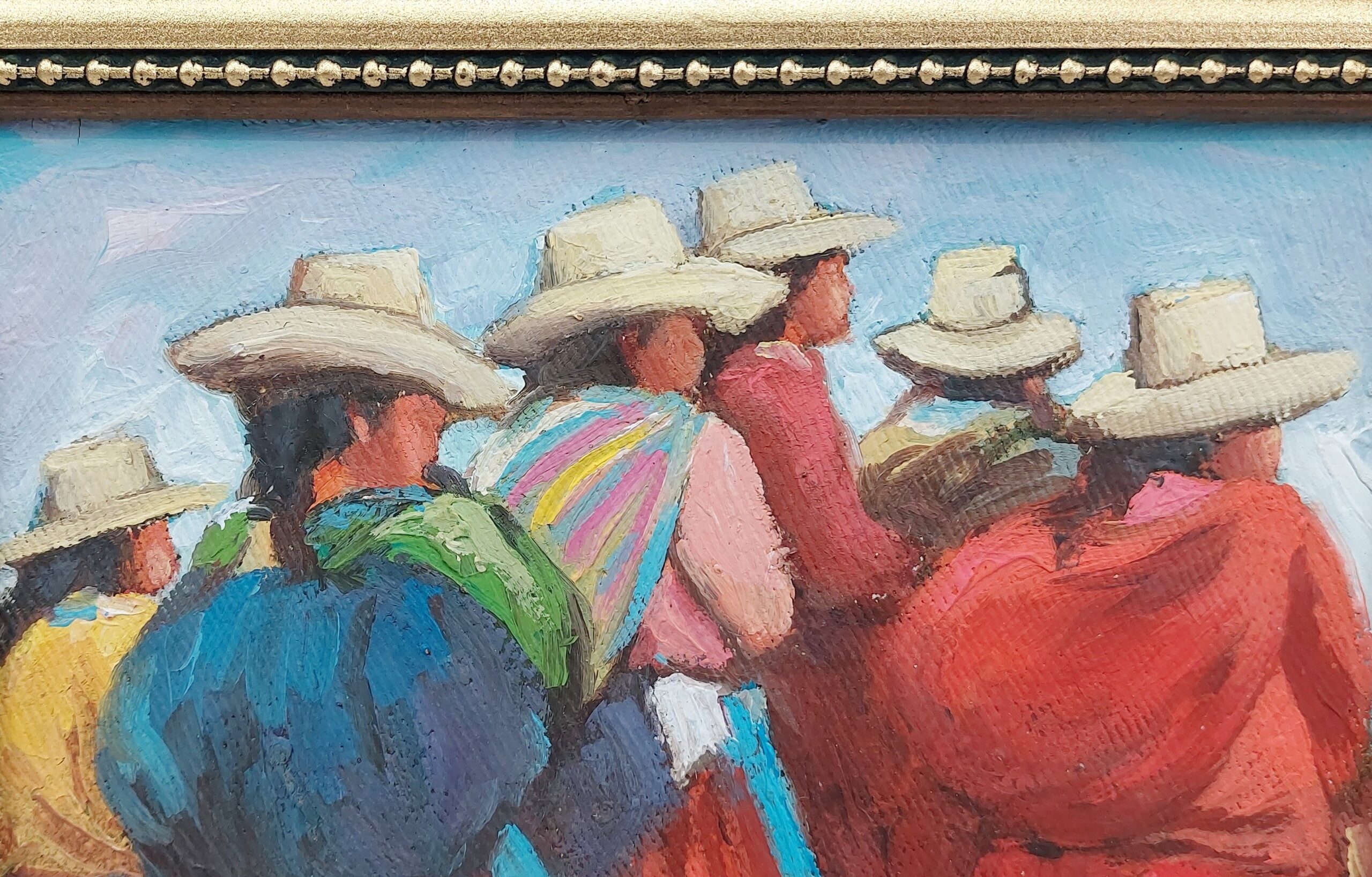 Framed Contemporary Oil Of Six Peasant Spanish Ladies - Image 4