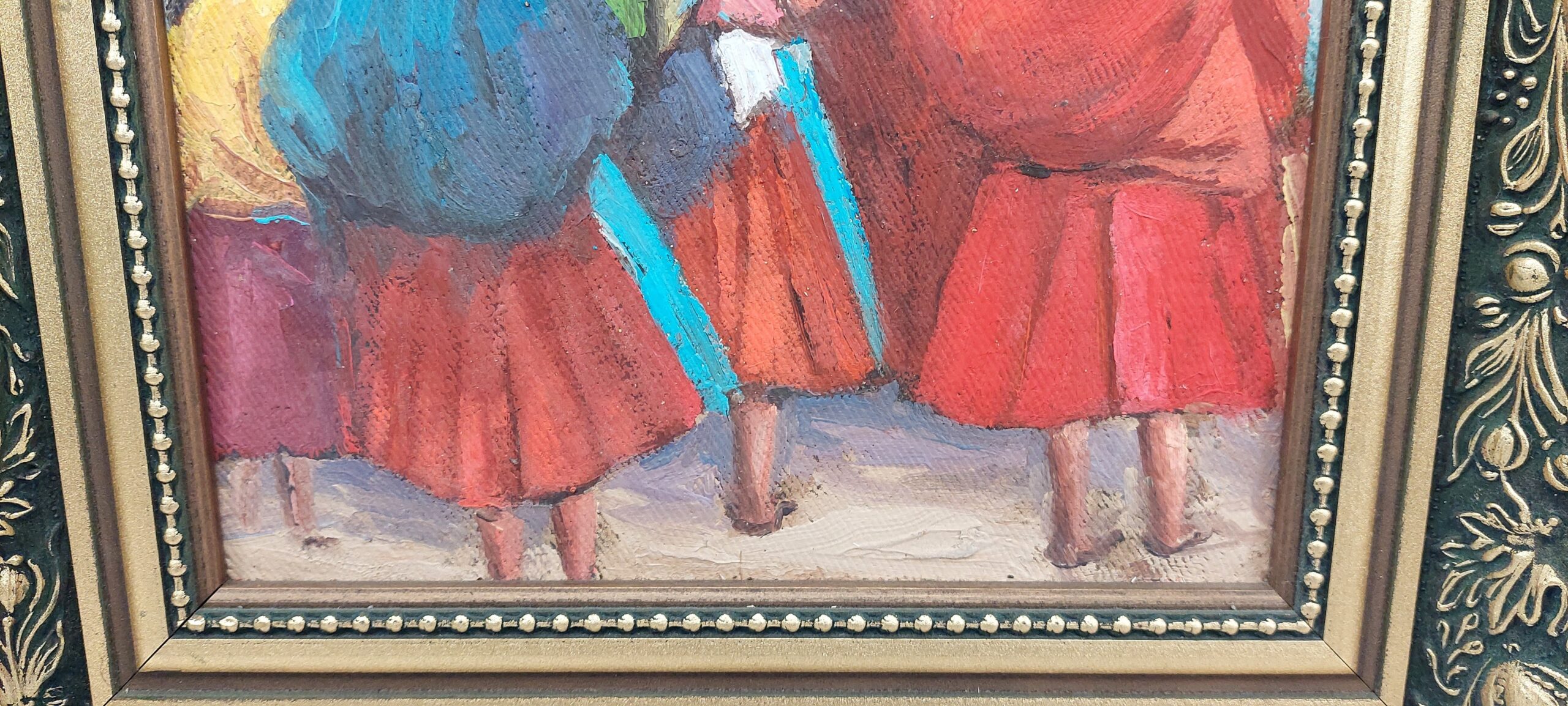 Framed Contemporary Oil Of Six Peasant Spanish Ladies - Image 3