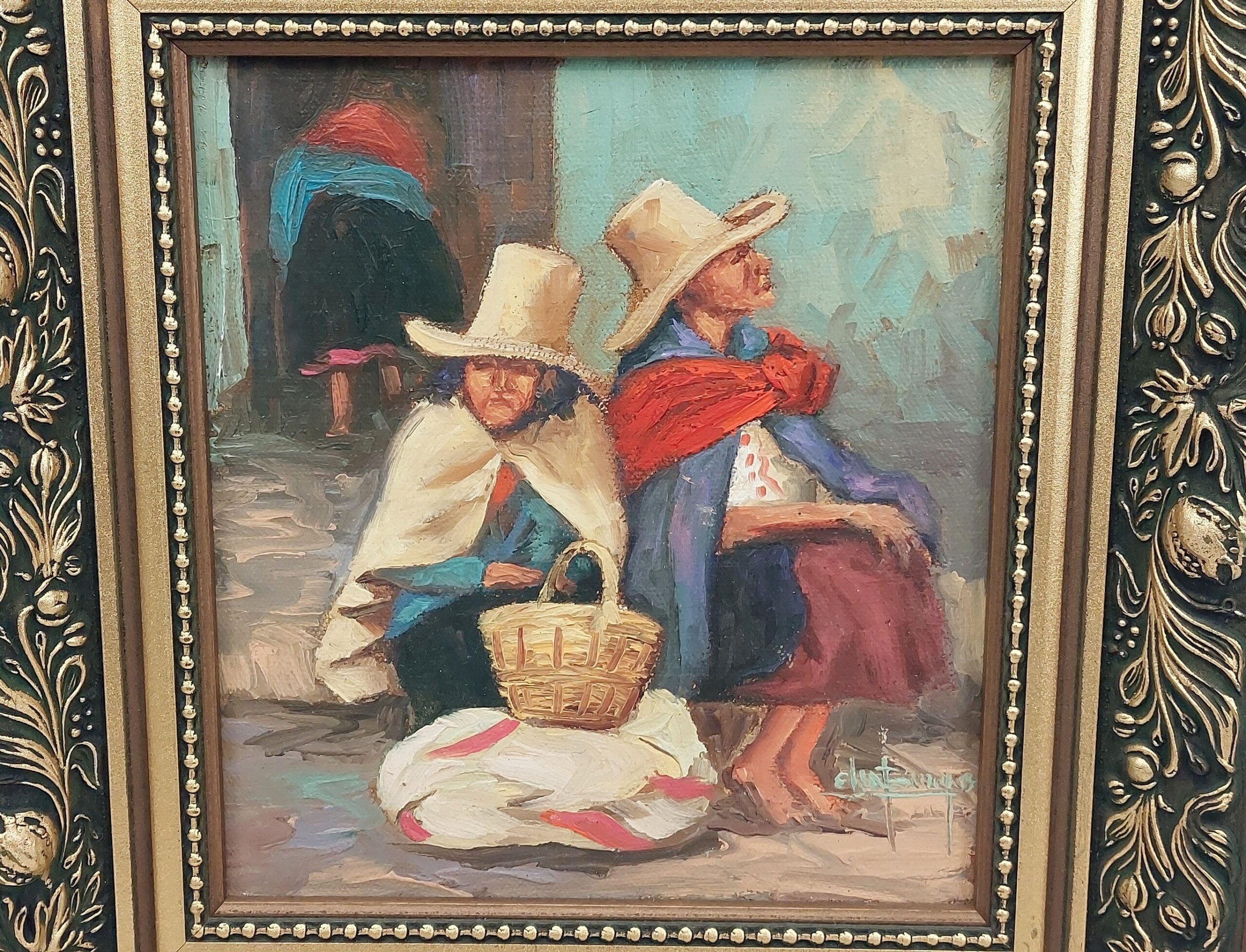 Framed Contemporary Oil Of Two Peasant Spanish Ladies - Image 2