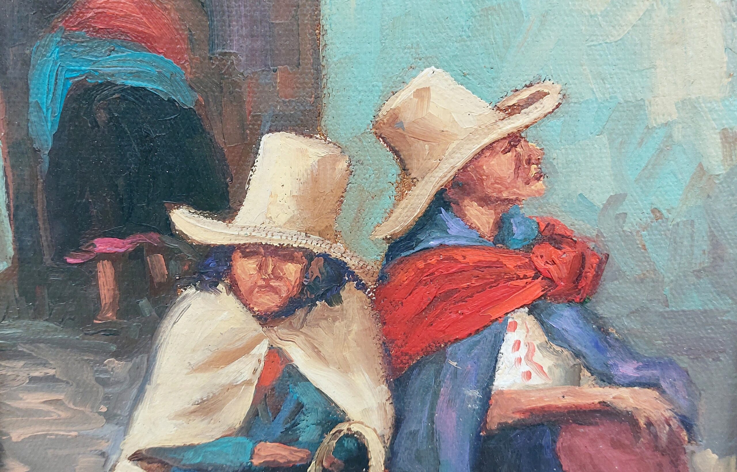Framed Contemporary Oil Of Two Peasant Spanish Ladies - Image 3