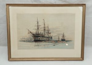 Hand Tinted Etching of HMS Victory by Harold Wyllie