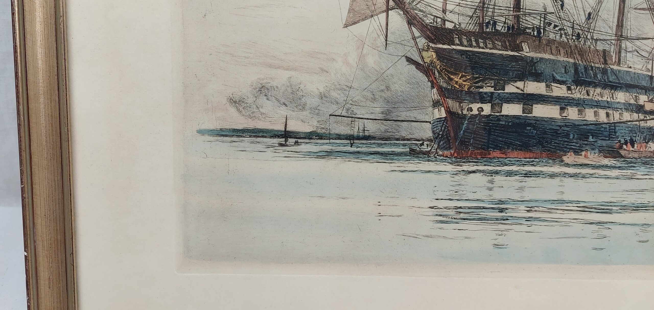 Hand Tinted Etching of HMS Victory by Harold Wyllie - Image 10