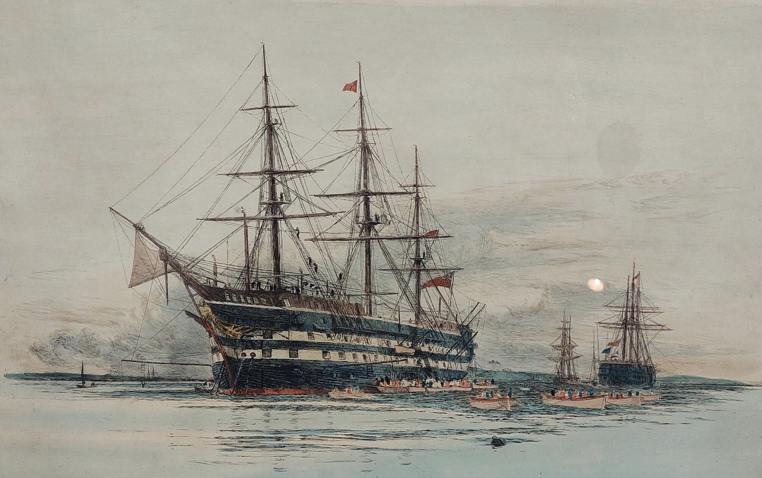 Hand Tinted Etching of HMS Victory by Harold Wyllie - Image 2