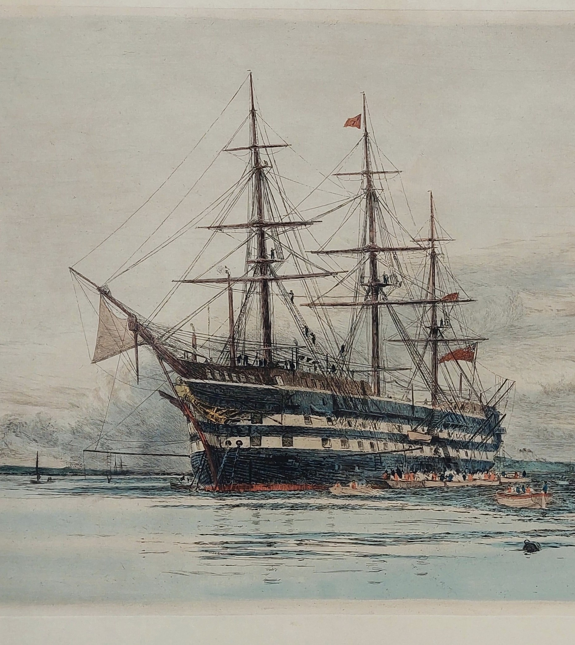 Hand Tinted Etching of HMS Victory by Harold Wyllie - Image 3