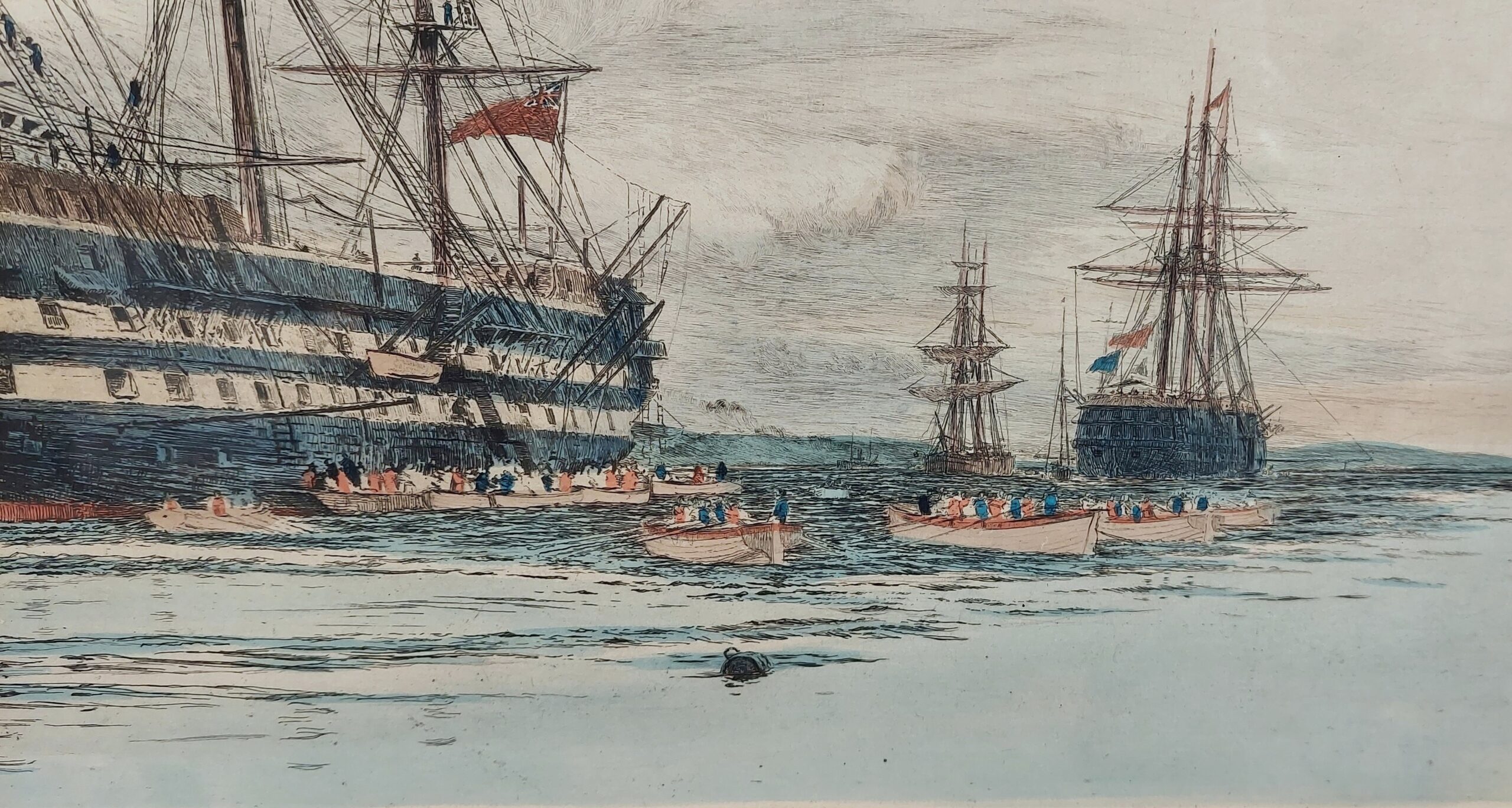 Hand Tinted Etching of HMS Victory by Harold Wyllie - Image 4
