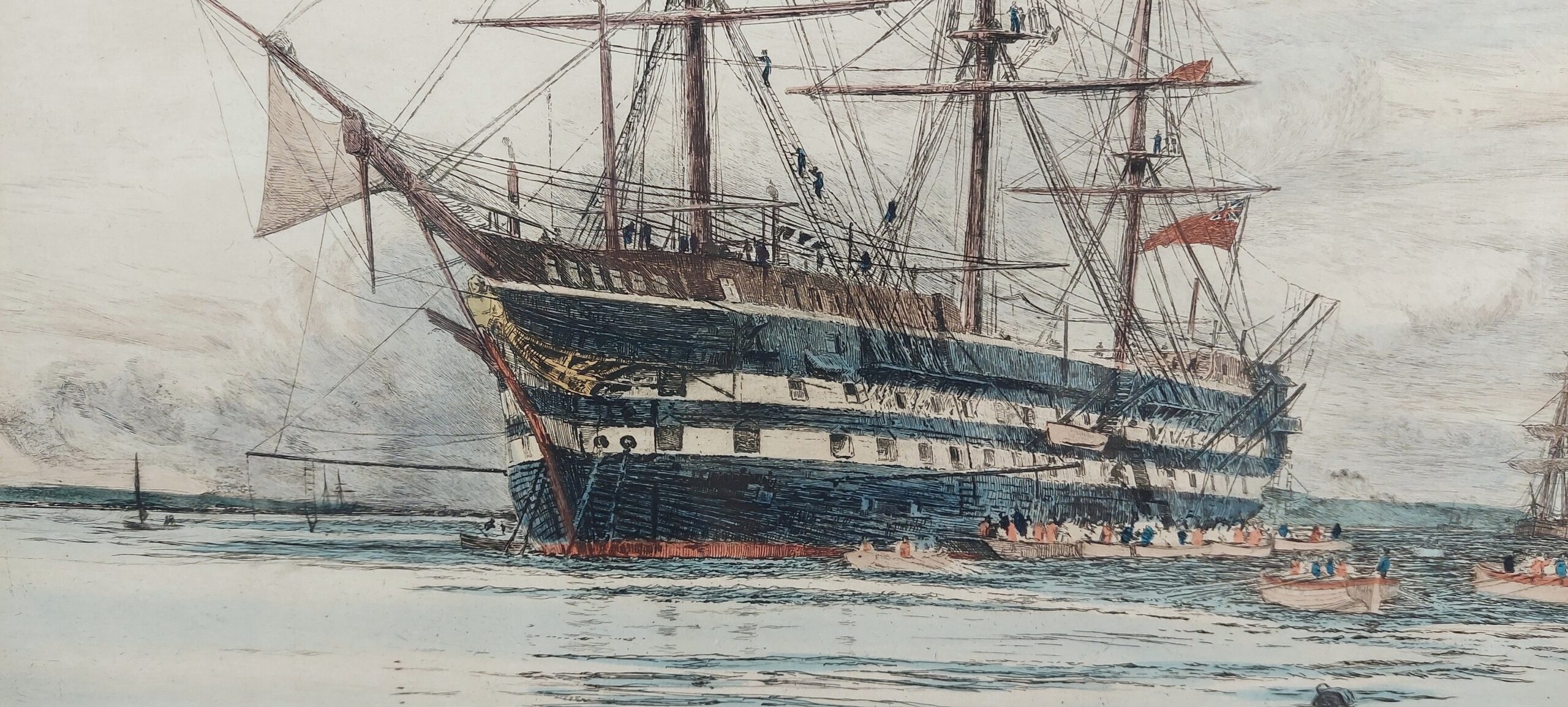Hand Tinted Etching of HMS Victory by Harold Wyllie - Image 5