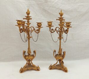 Pair Of Regency Circa 1820 Gilt Bronze 4 Sconce Candelabra