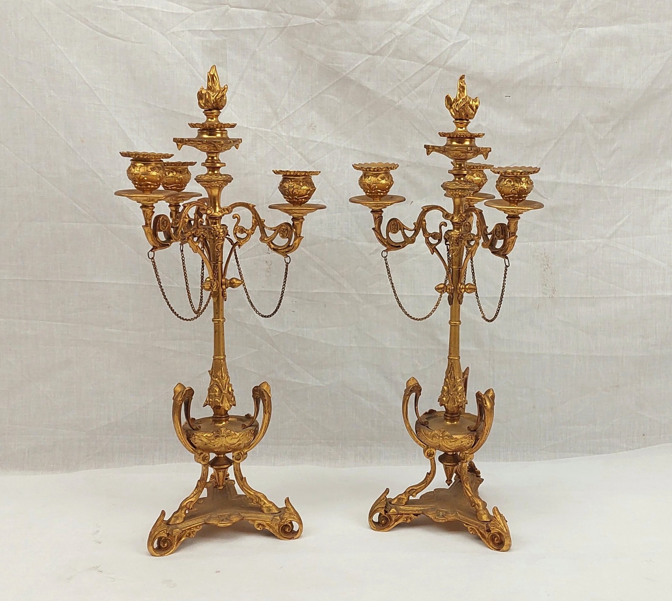 Pair Of Regency Circa 1820 Gilt Bronze 4 Sconce Candelabra