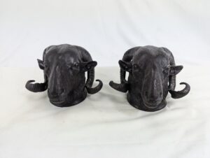 Pair of Heavy Bronze Rams’ Heads