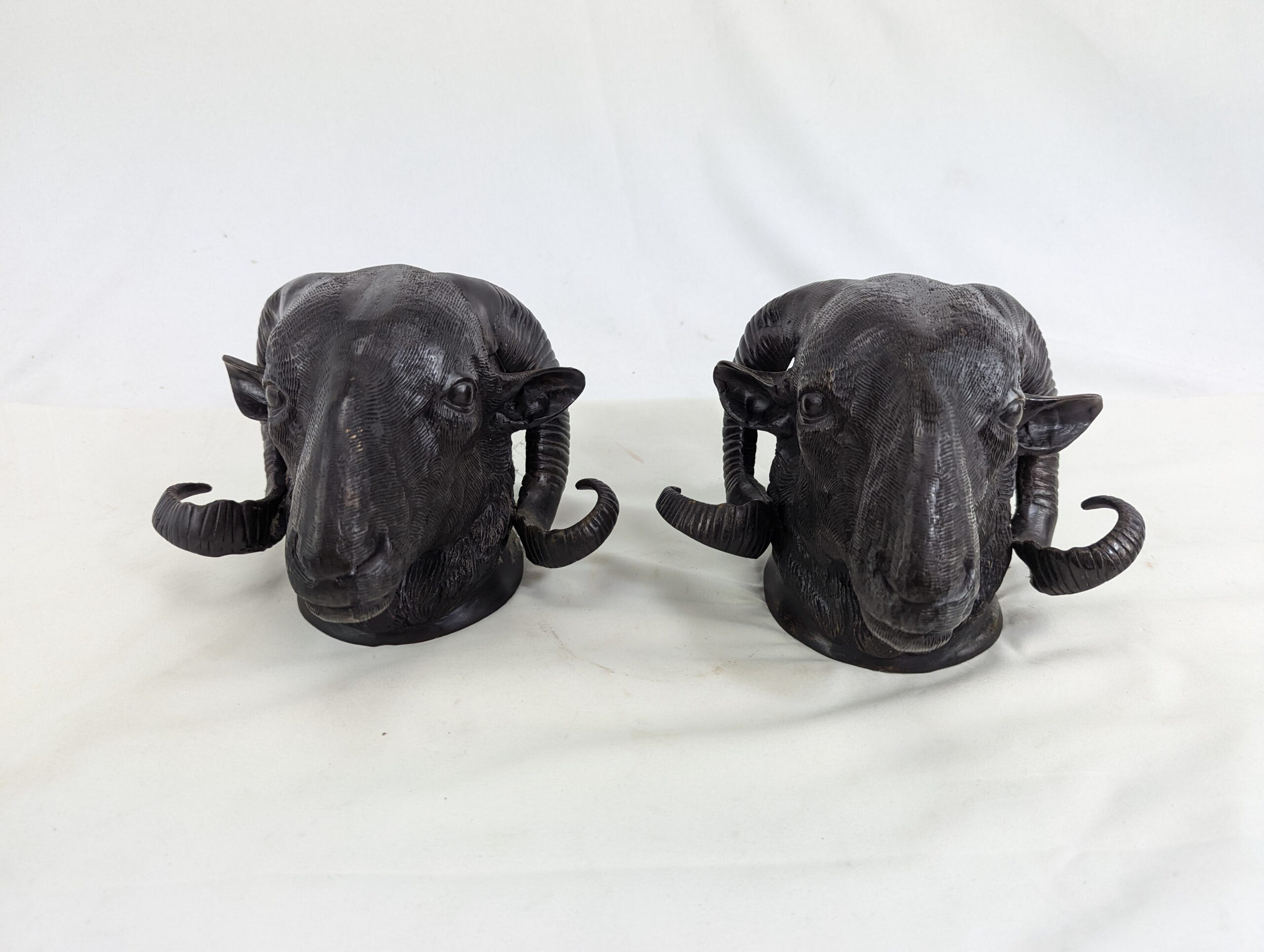 Pair of Heavy Bronze Rams’ Heads