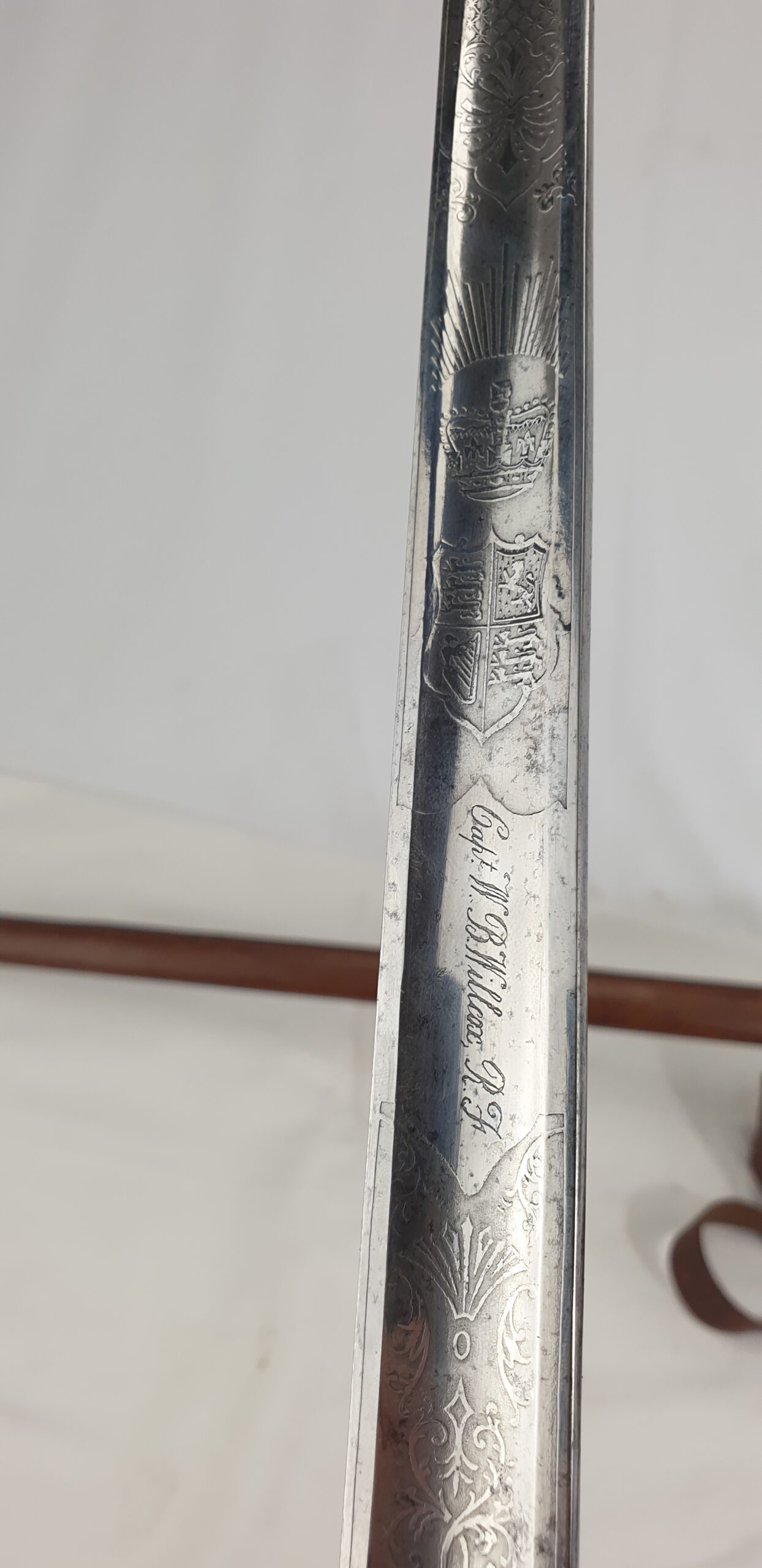 WW1 Era George V 1897 Pattern Royal Engineers Sword by Mole with Scabbard, Frog & Harness of Capt. W. B. Willcox - Image 12