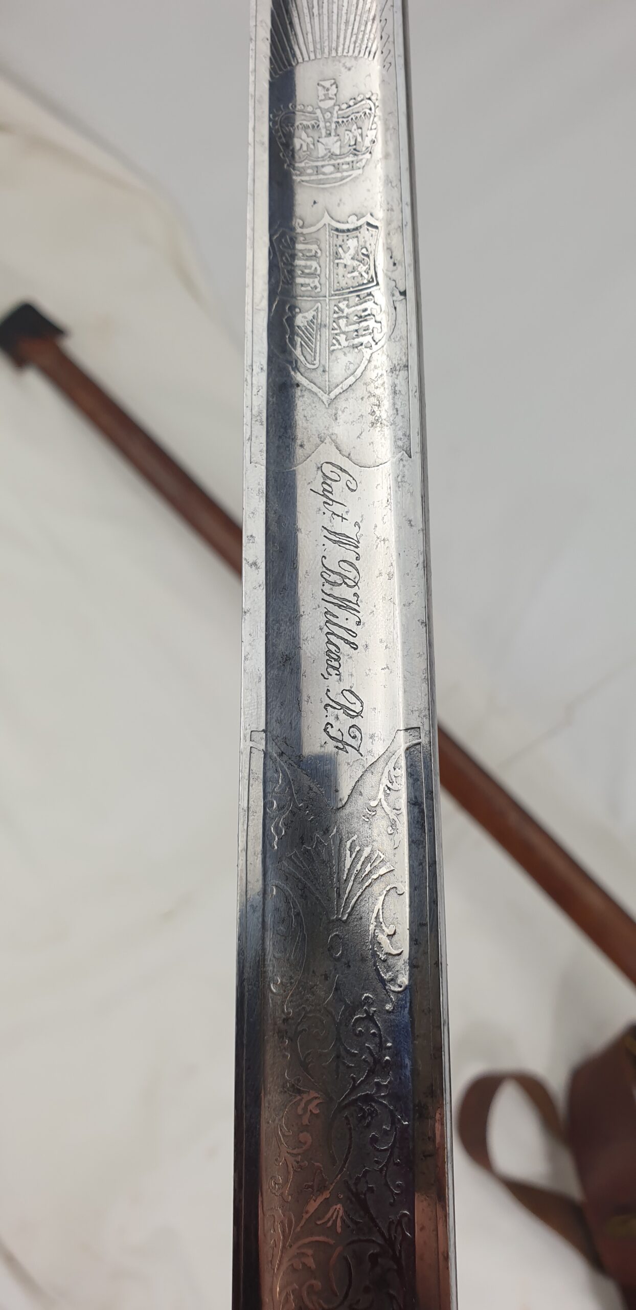 WW1 Era George V 1897 Pattern Royal Engineers Sword by Mole with Scabbard, Frog & Harness of Capt. W. B. Willcox - Image 13